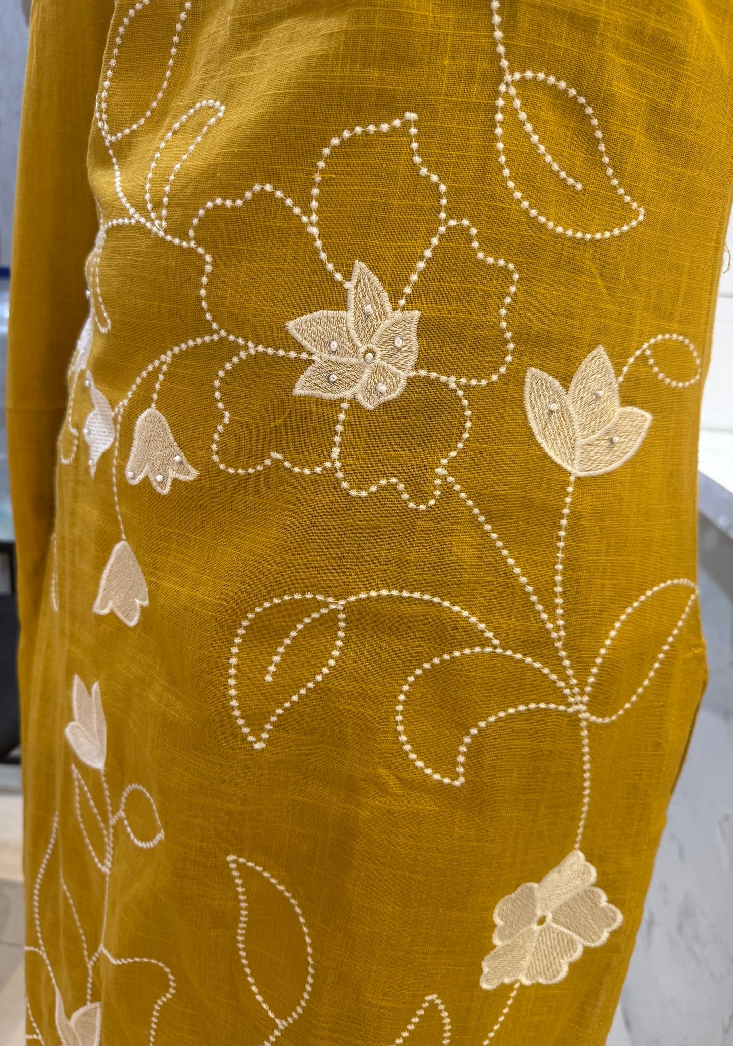 Mustard Embroidery Kurti With Pant and Dupatta