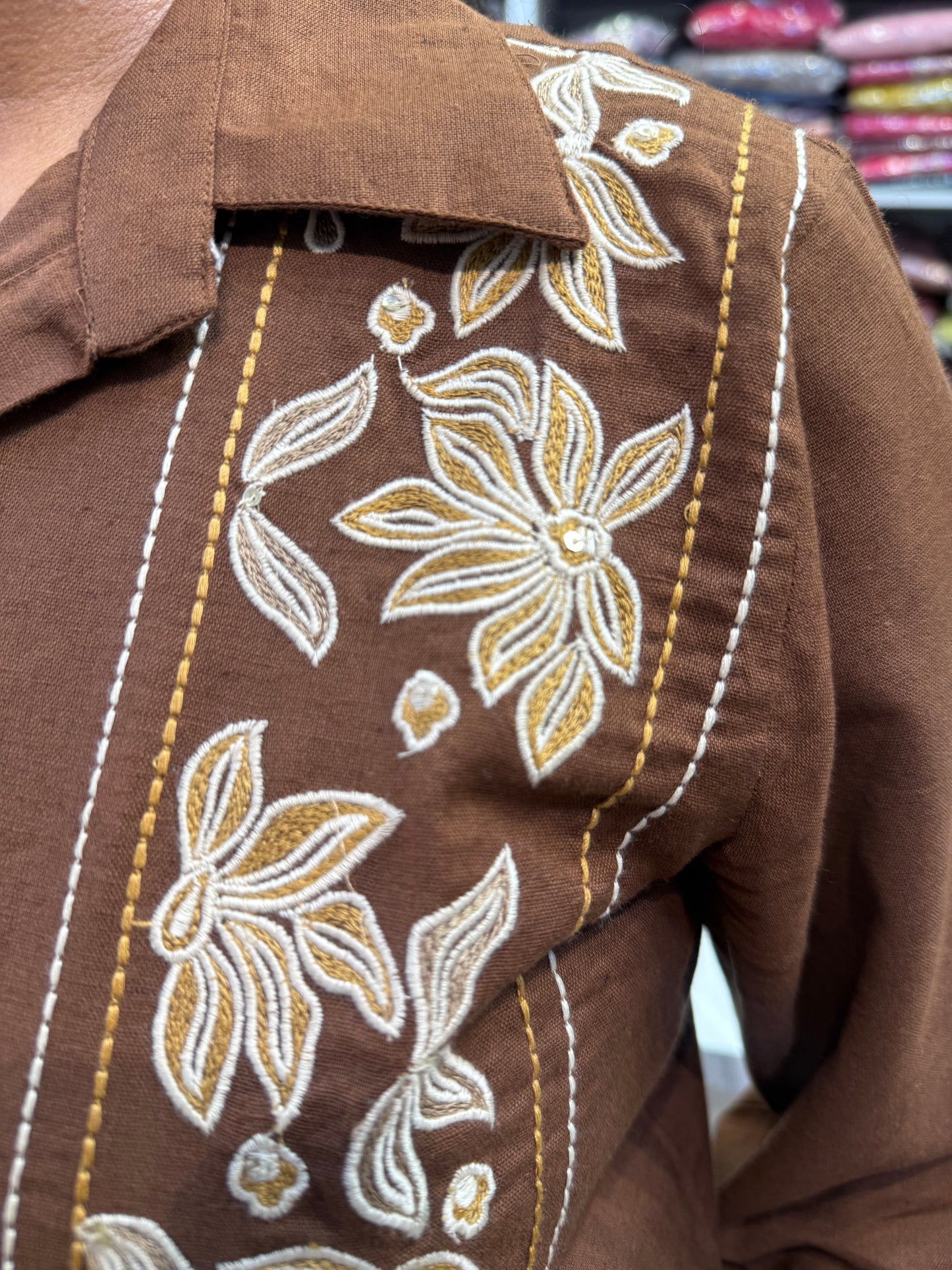 Brown Cotton Flex Embroidery Co-ords Set-HSC93