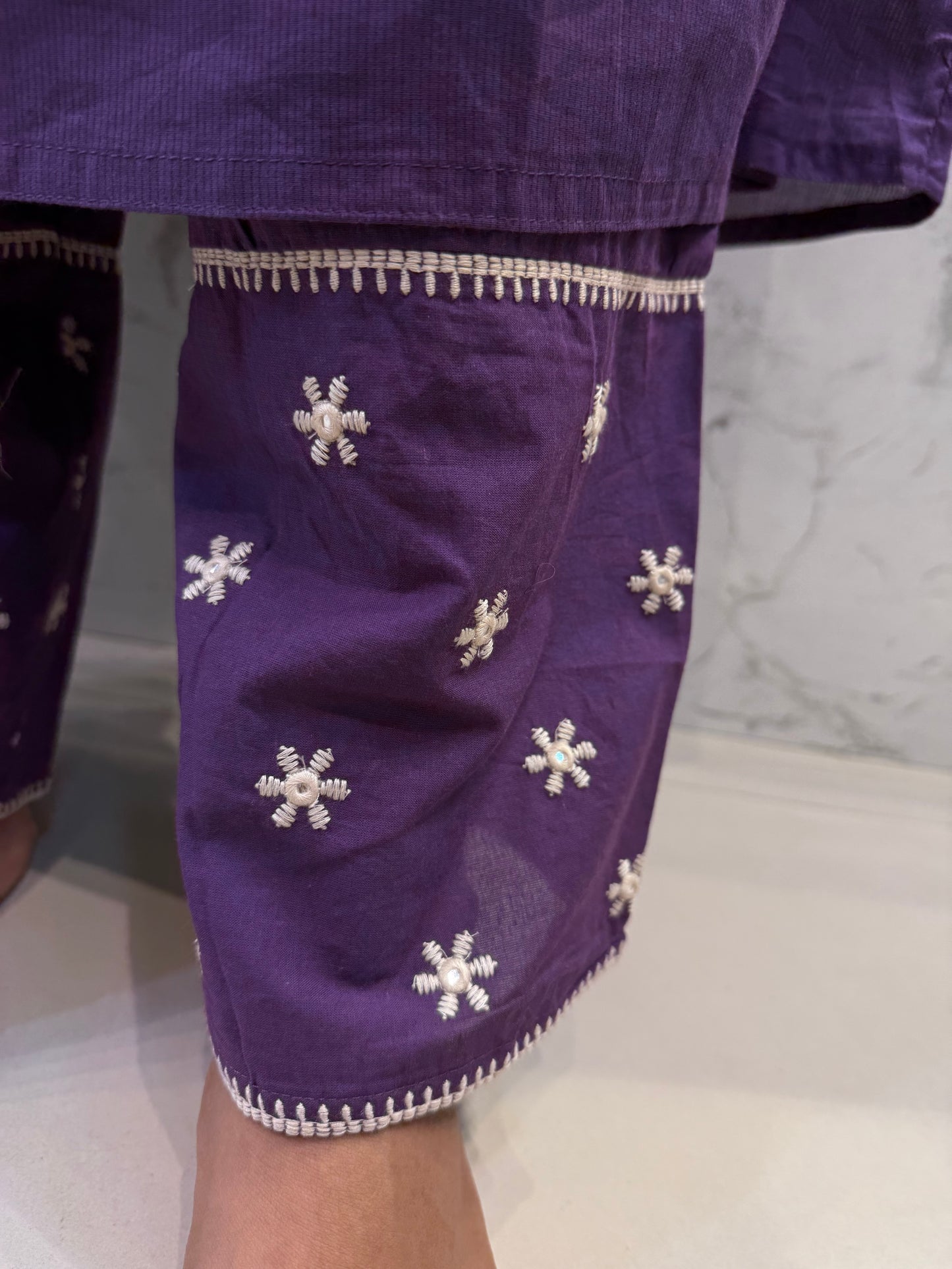 Two sides Pockets Embroidery Cotton Kurti With Pant and Dupatta-HSC29