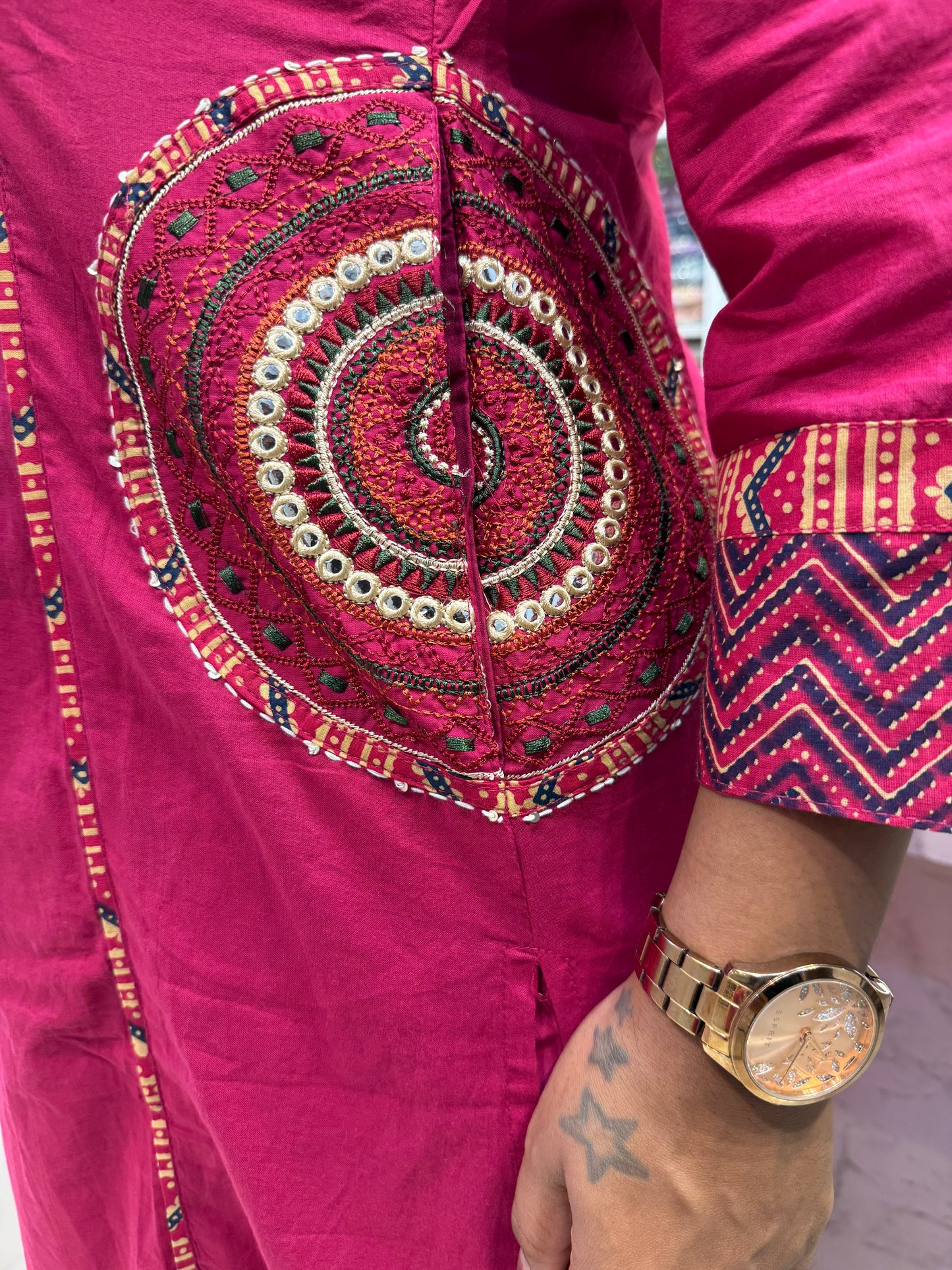 Two sides Pink cotton Kurti With pant and Dupatta