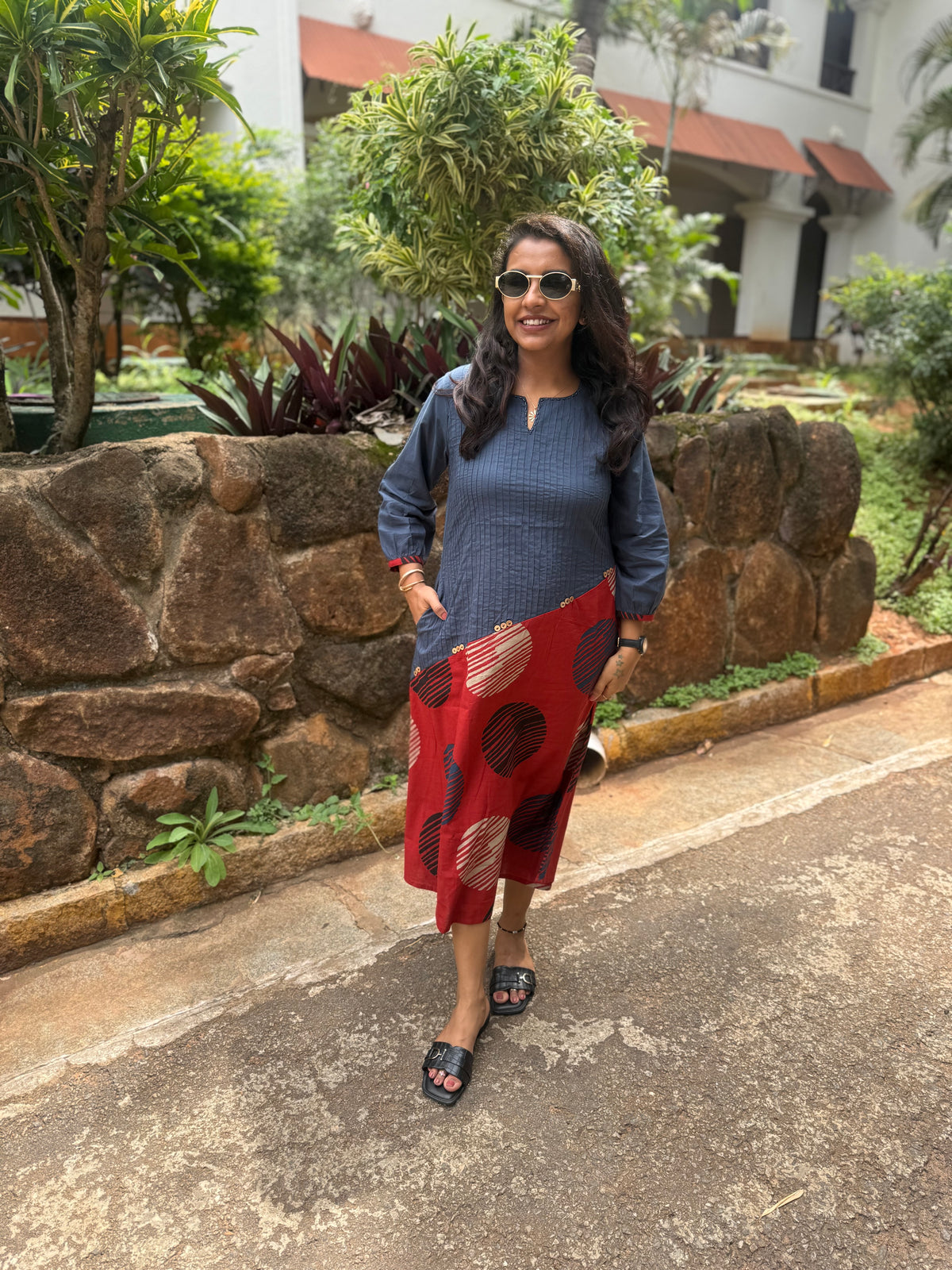 Printed A-line Pure Cotton Dress - HSC1160