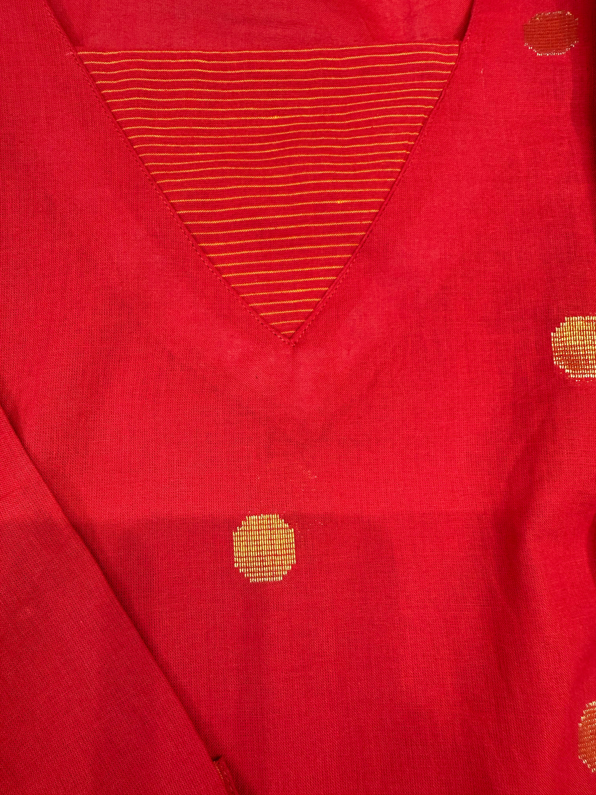 Red Zari Butta Pure Handloom Kurti With Pant and Dupatta -HSC1232