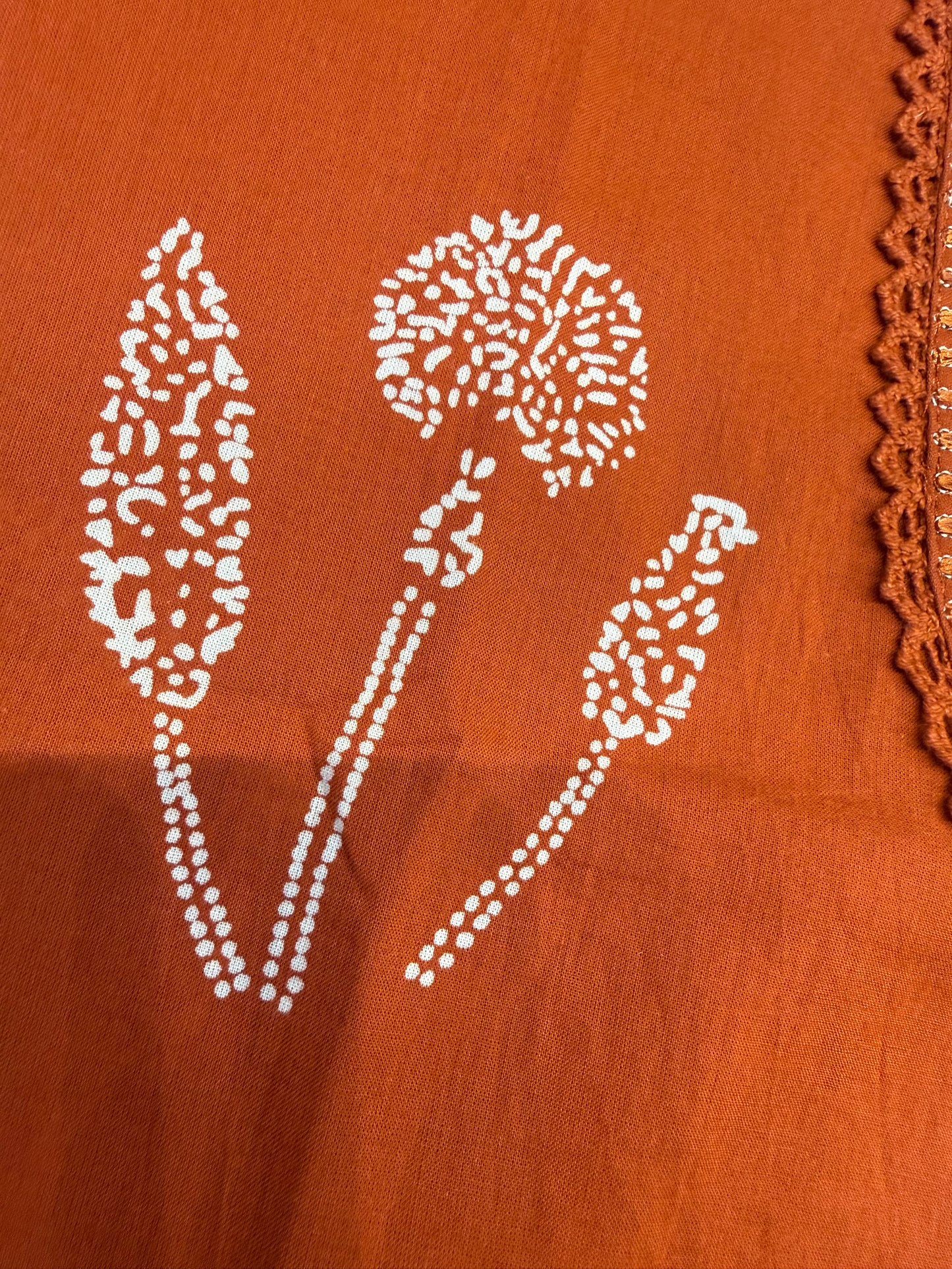 Printed Rust Orange Cotton Kurti With Pant and Dupatta-HSC89
