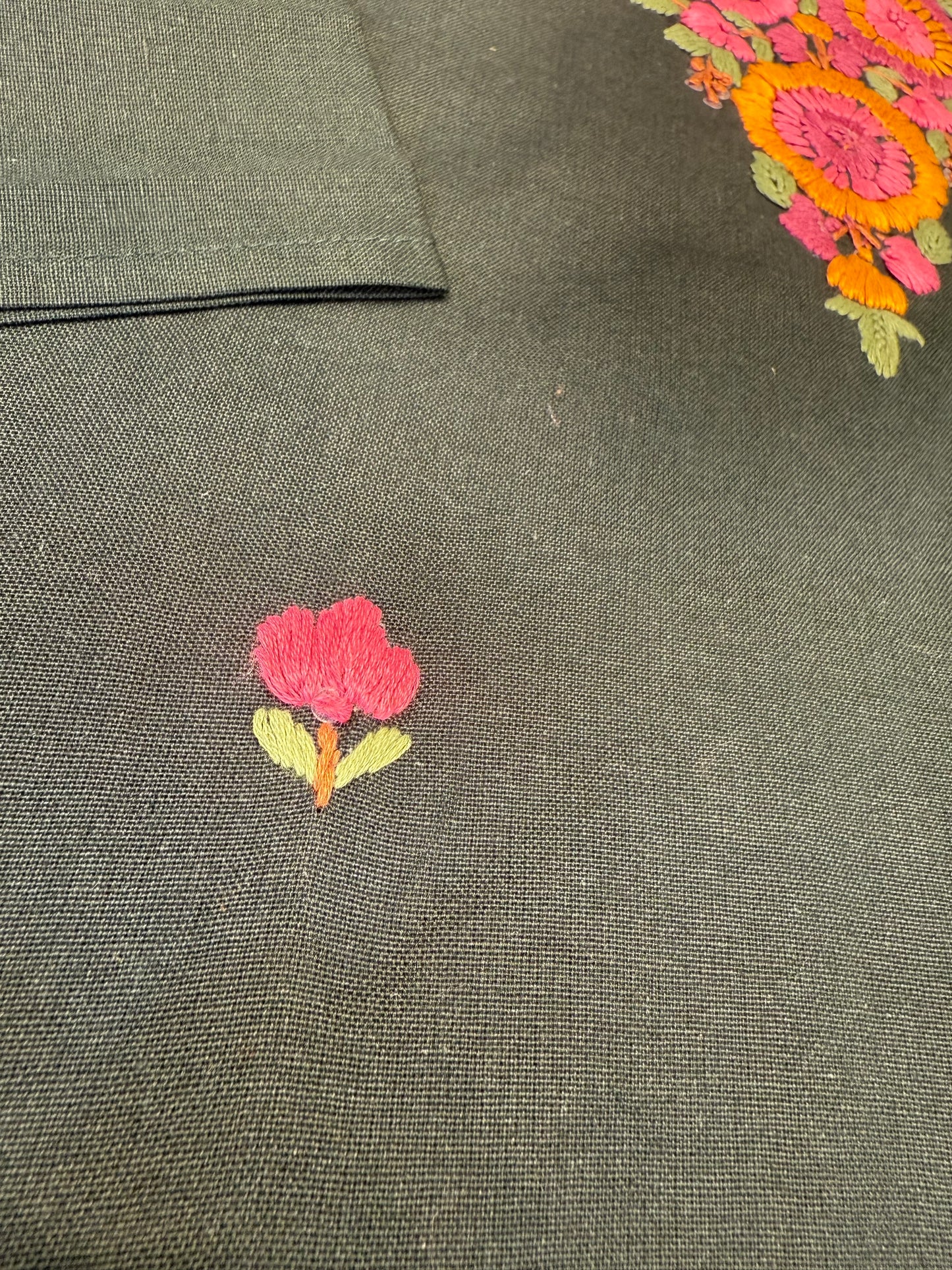 Green Embroidery Cotton Straight Cut Kurti