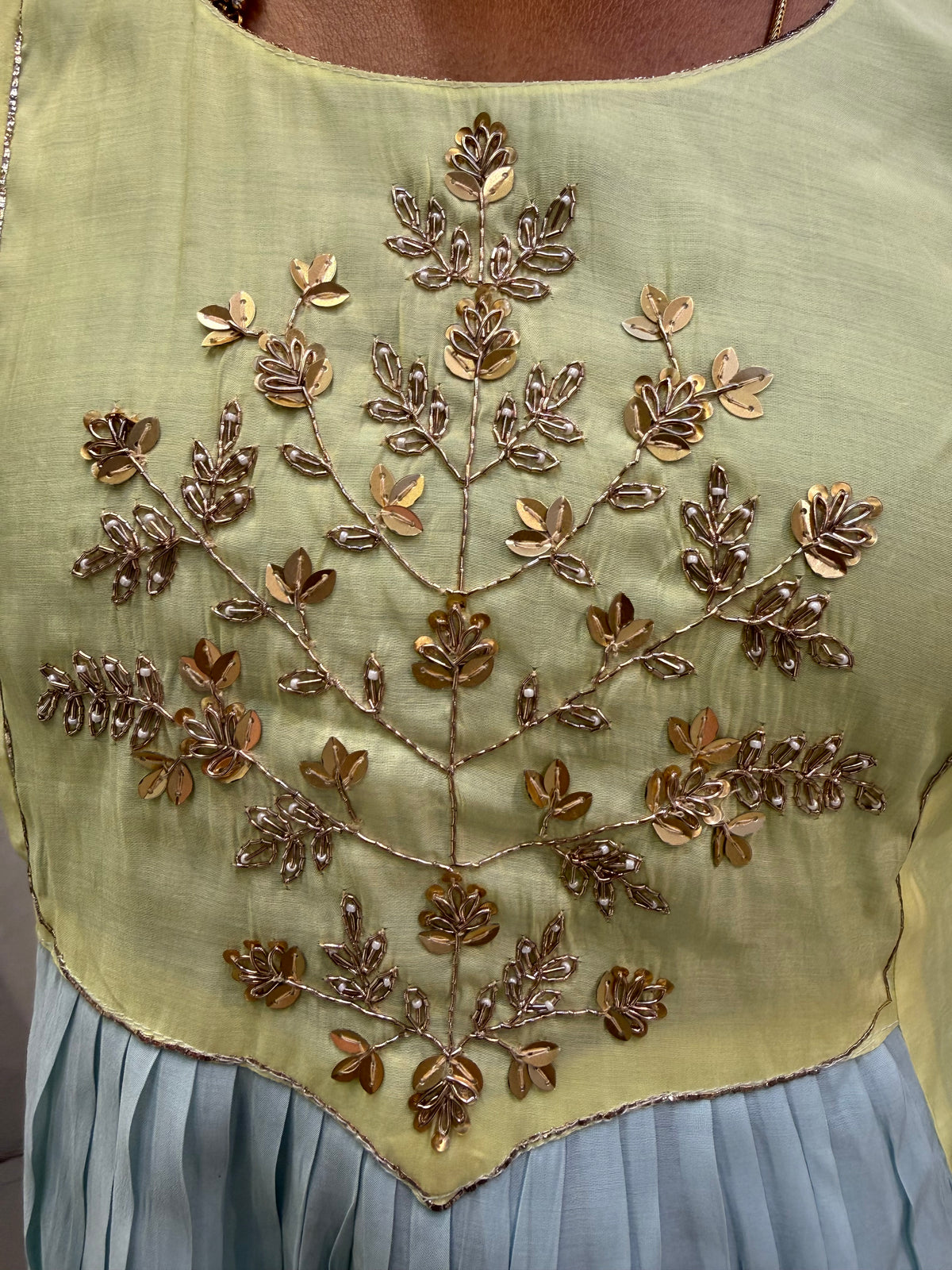 Dual Mint Green With Powder Blue Hand Embroidery Kurti With Pant and Dupatta - HSC1202
