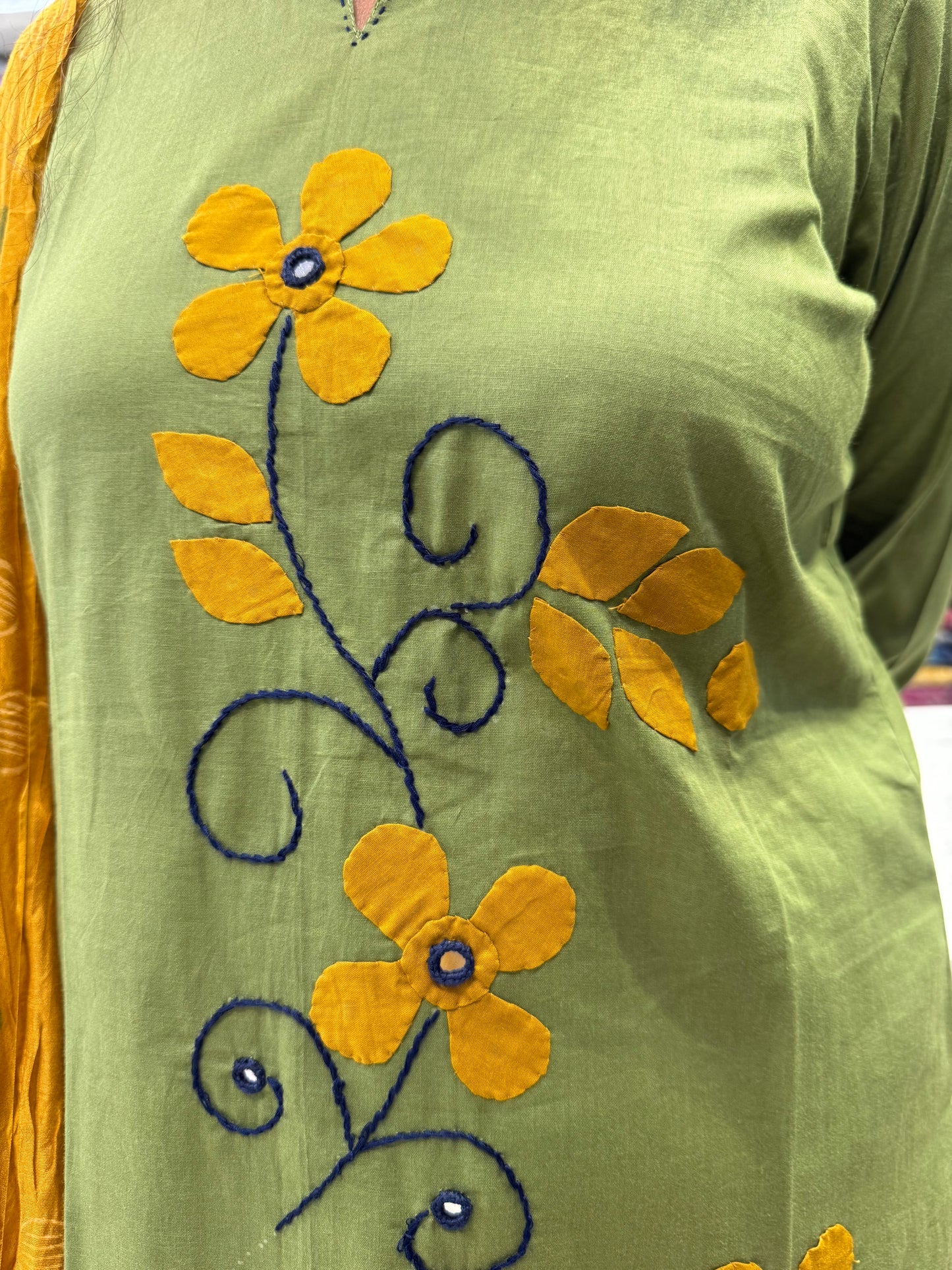 Appliqué Pure Cotton Embroidered Kurti With Pant and Dupatta-HSC132