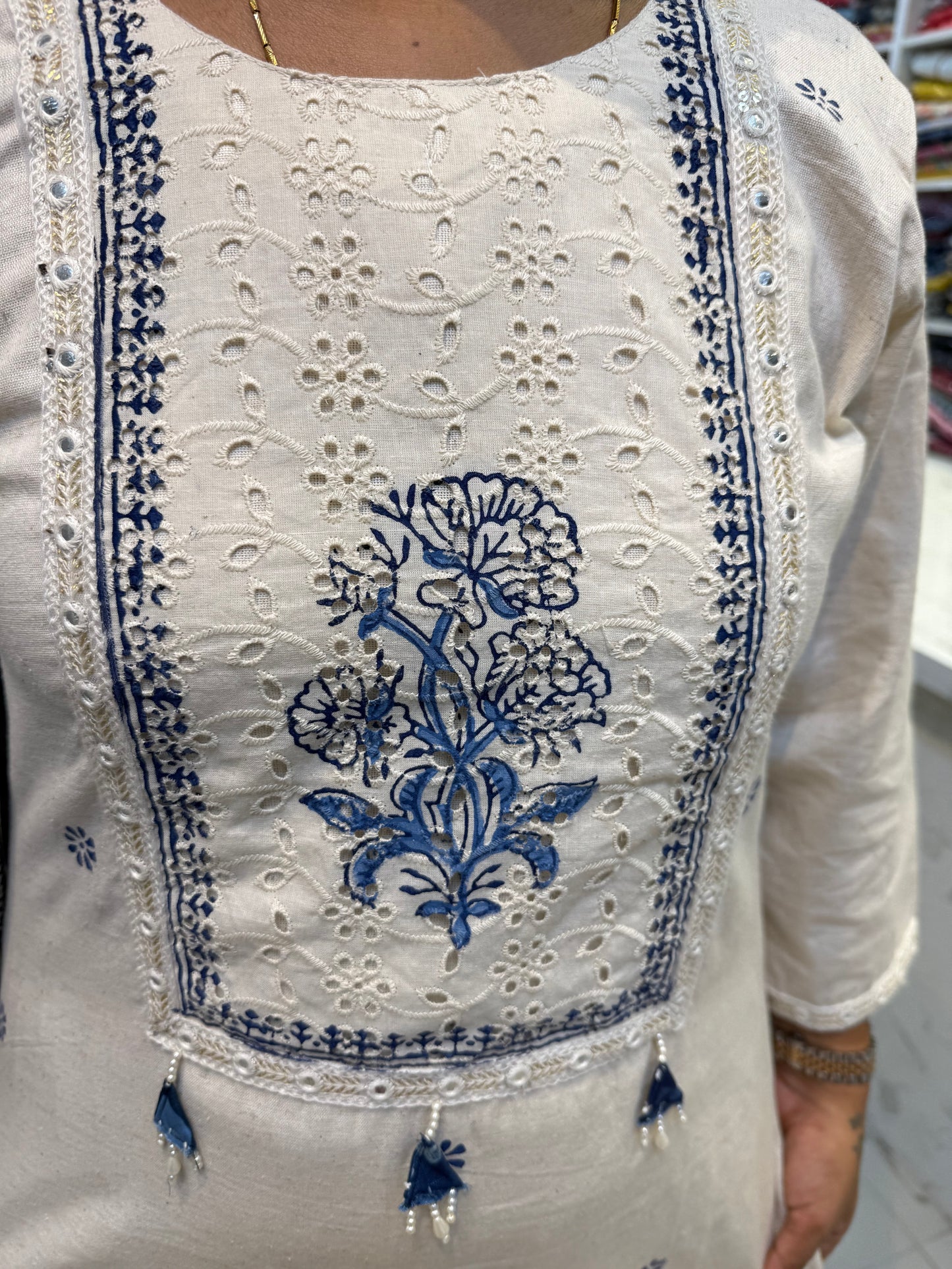 Half White Cotton Flex Kurti With Pant and Dupatta