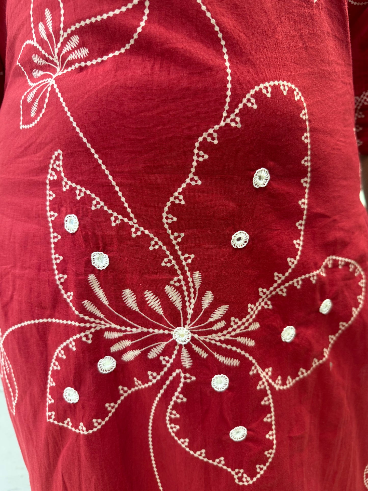 Red Floral Printed Pure Cotton Kurti With Pant and Dupatta-HSC122