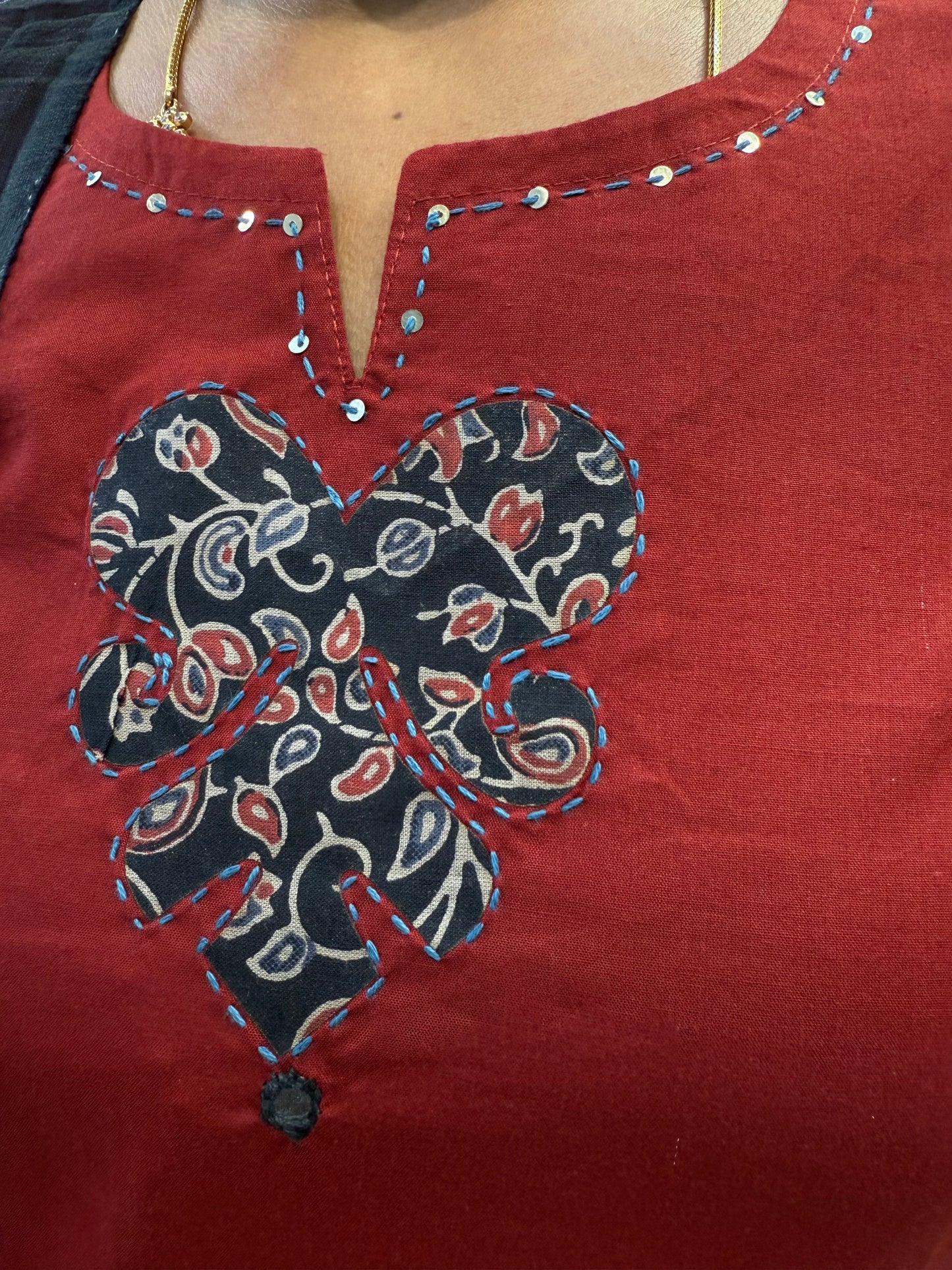 Marron Back Embroidery Kurti with Pant and Dupatta