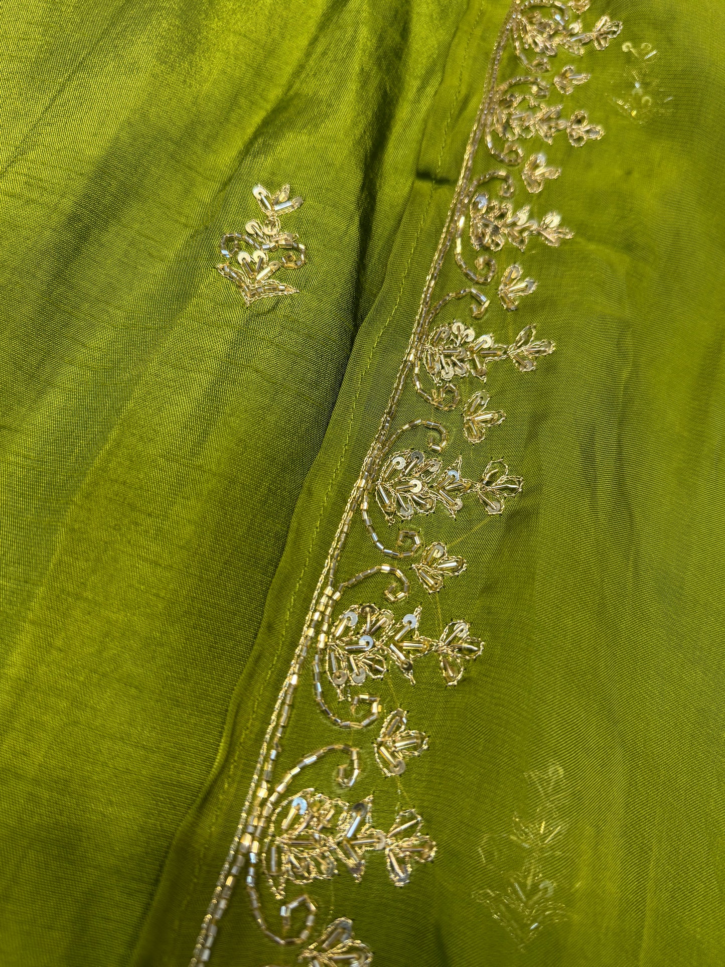 Green HandWork Dola Silk Three piece Set