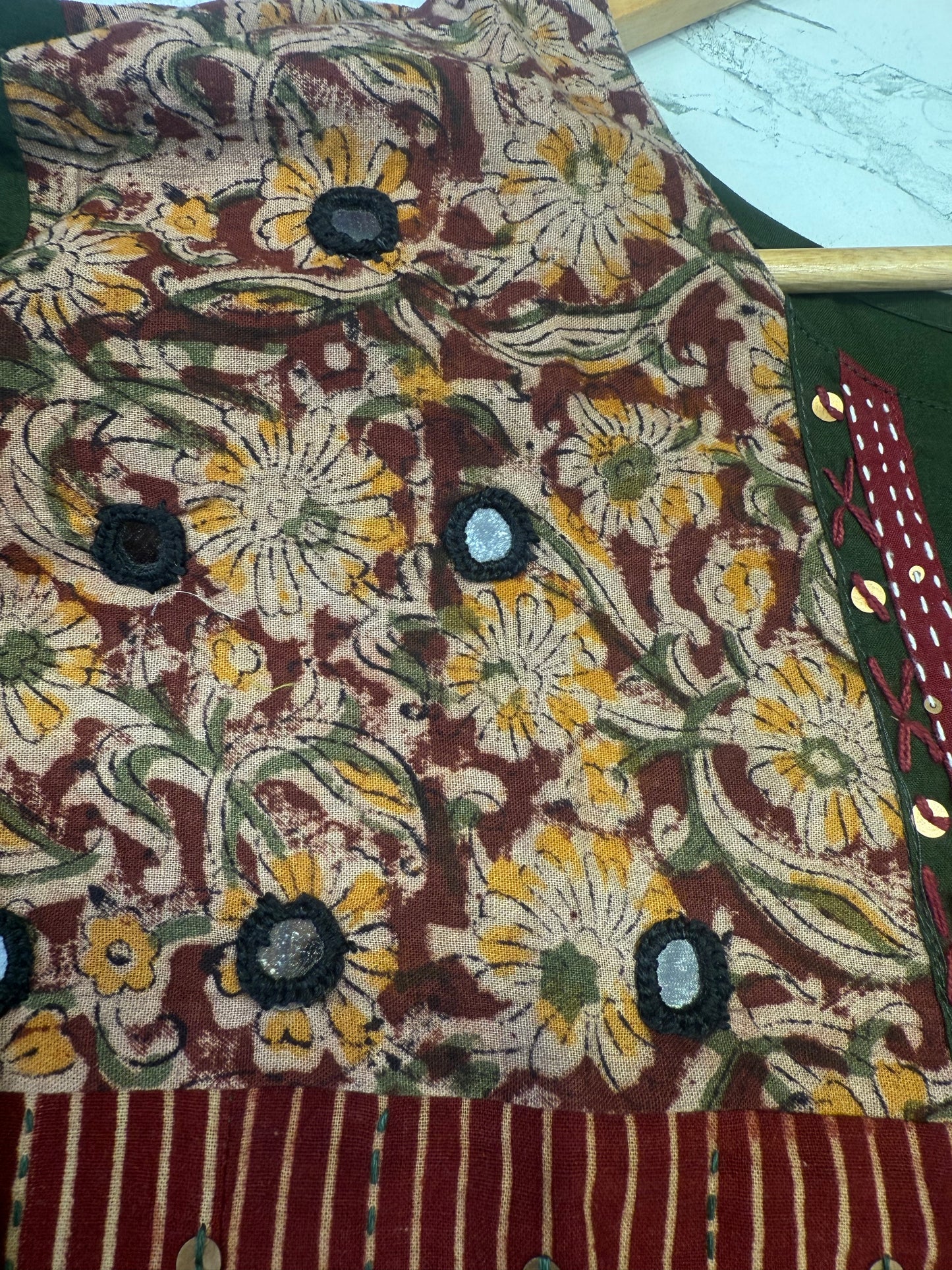 Patch Work Cotton Kurti With Pant and Constrast Dupatta