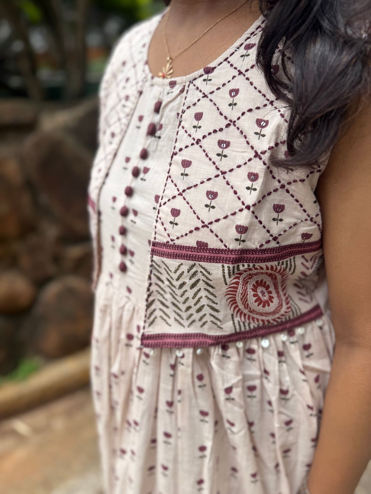 Floral Printed A-line Pure Cotton Dress -HSC1164
