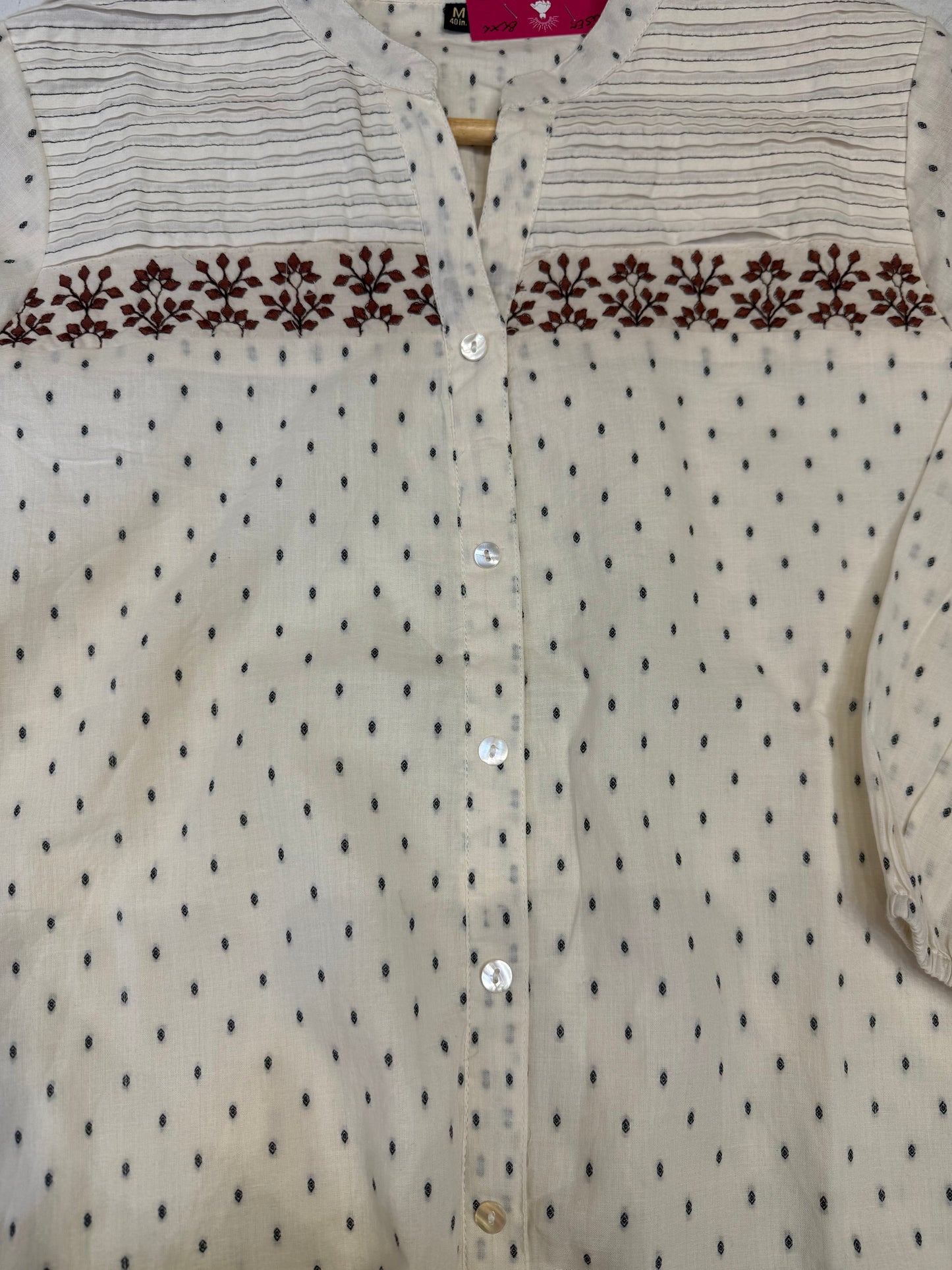 Half white Embroidered Tunics Top