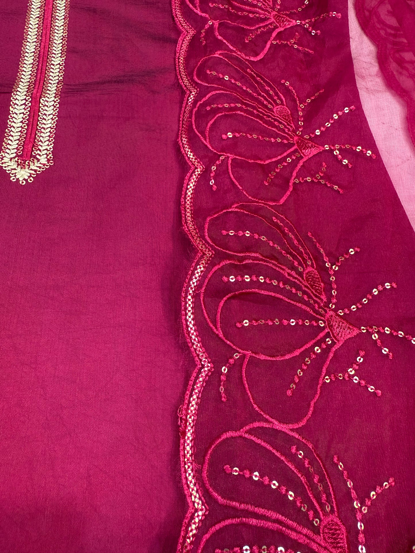 Pure Silk Cut Work Kurti With pant and Dupatta