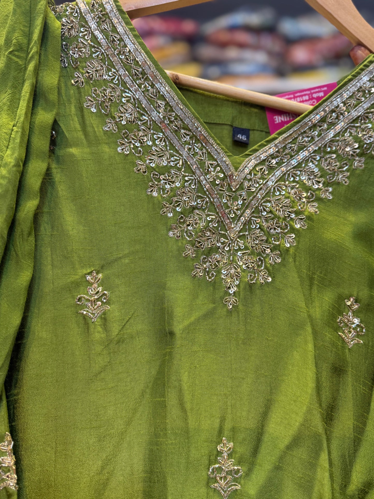 Green HandWork Dola Silk Three piece Set