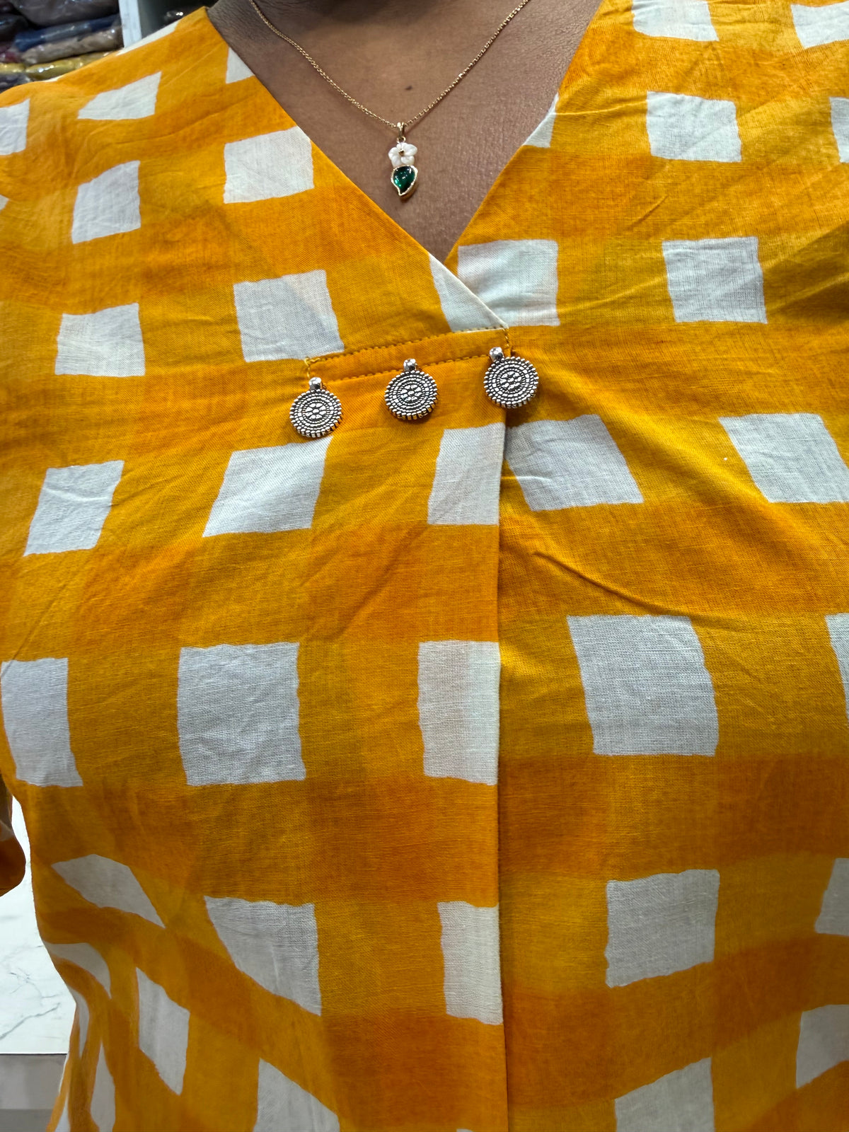 Geometric Check Print Cotton Kurti With Pant-HSC186