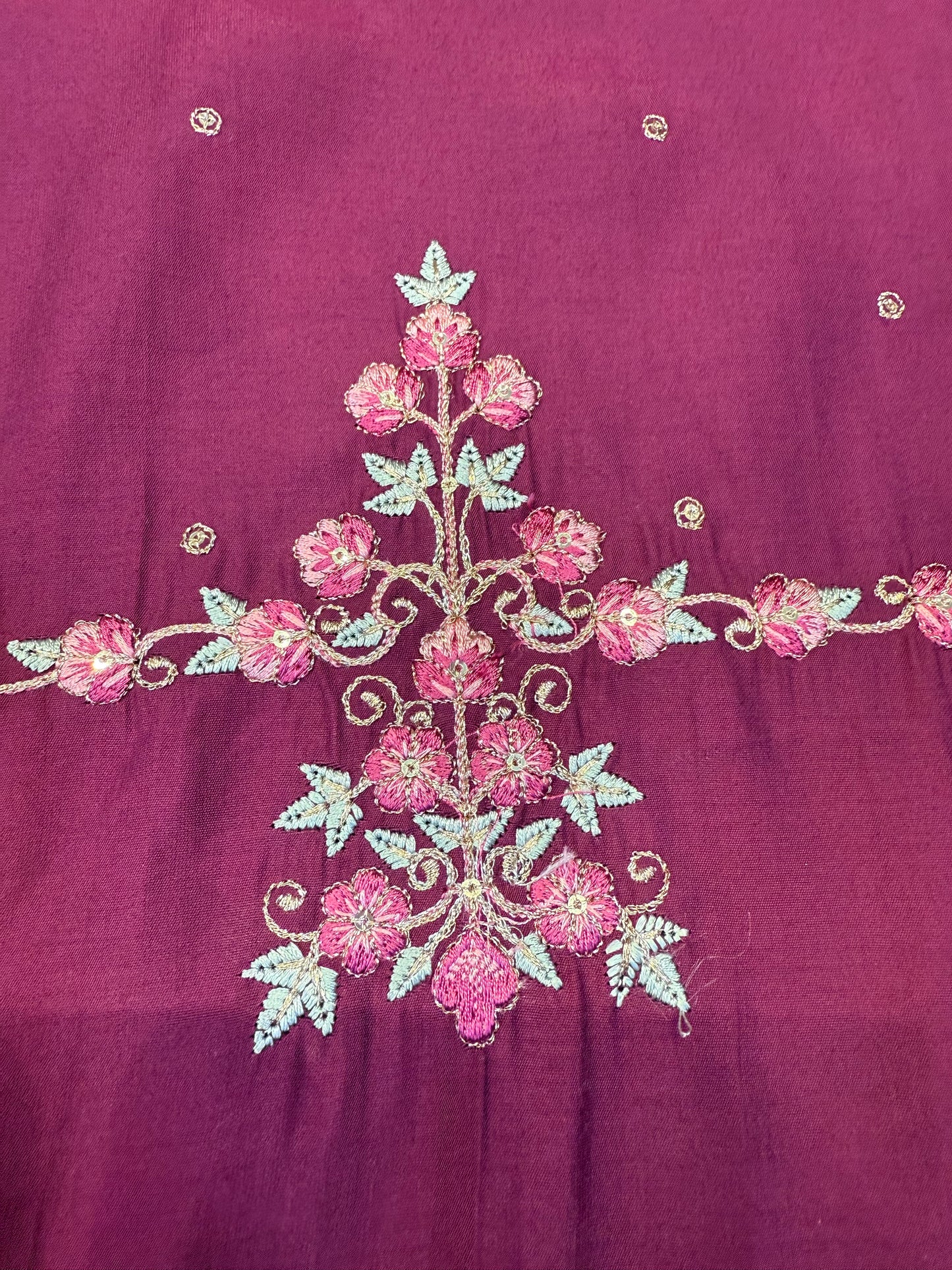 Wine Pure Silk Embroidery Kurti