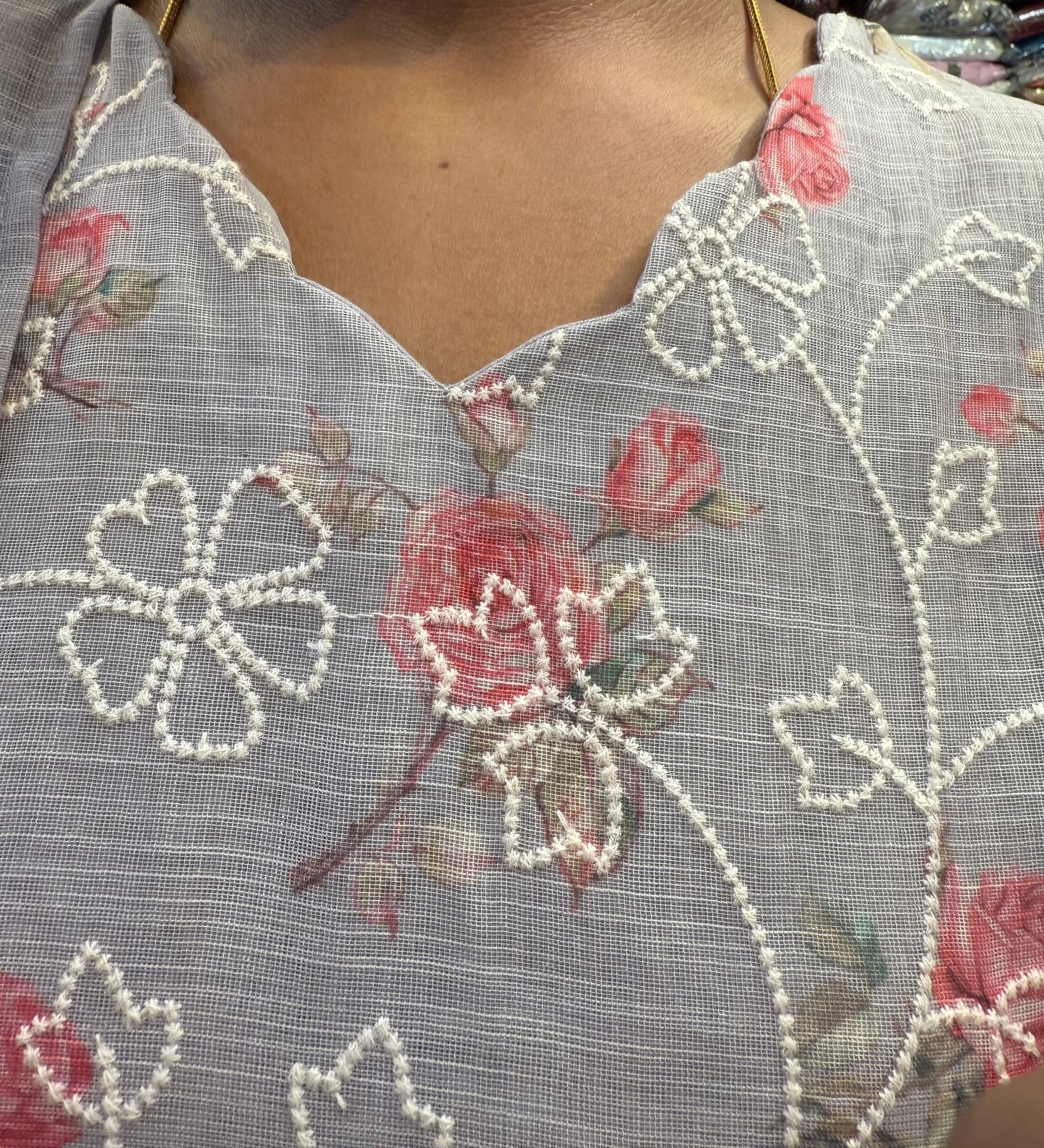 Pure Linen Katha Kurti With Pant and Dupatta