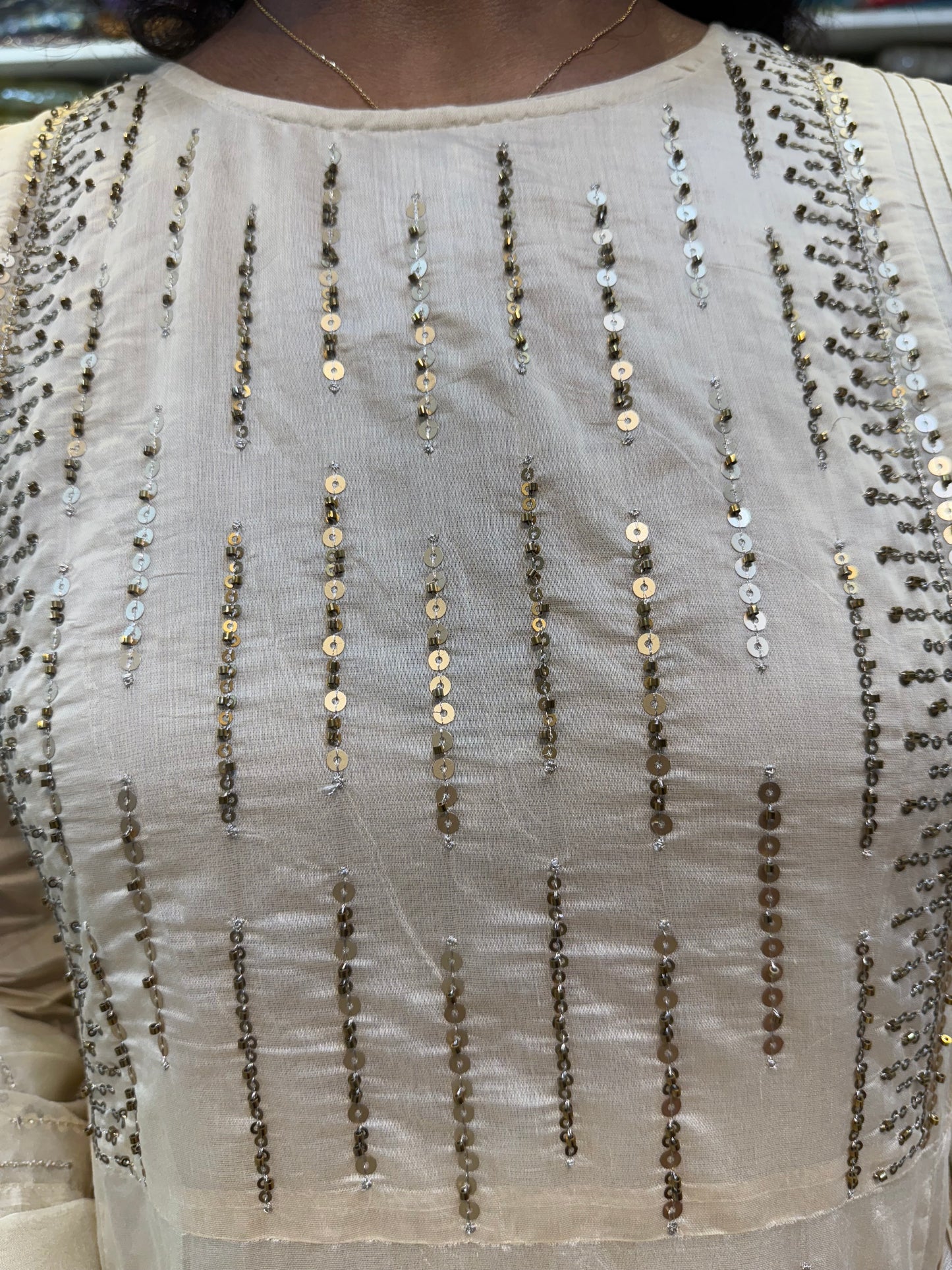 Beige Colour Long Gown with Pant And Dupatta