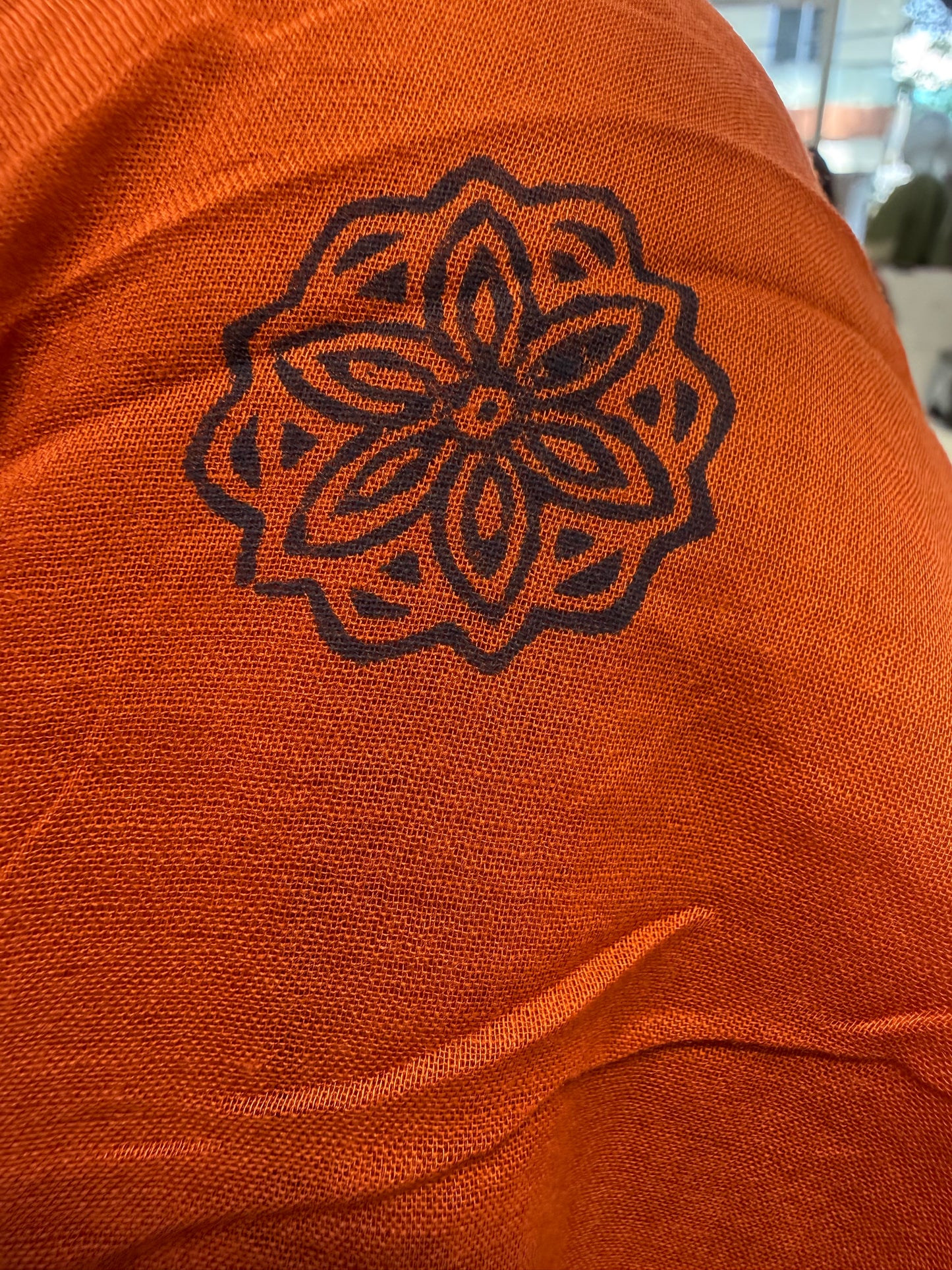 Rust Orange Block Printed Shoulder Kali Kurti With Pant and Dupatta- HSC143