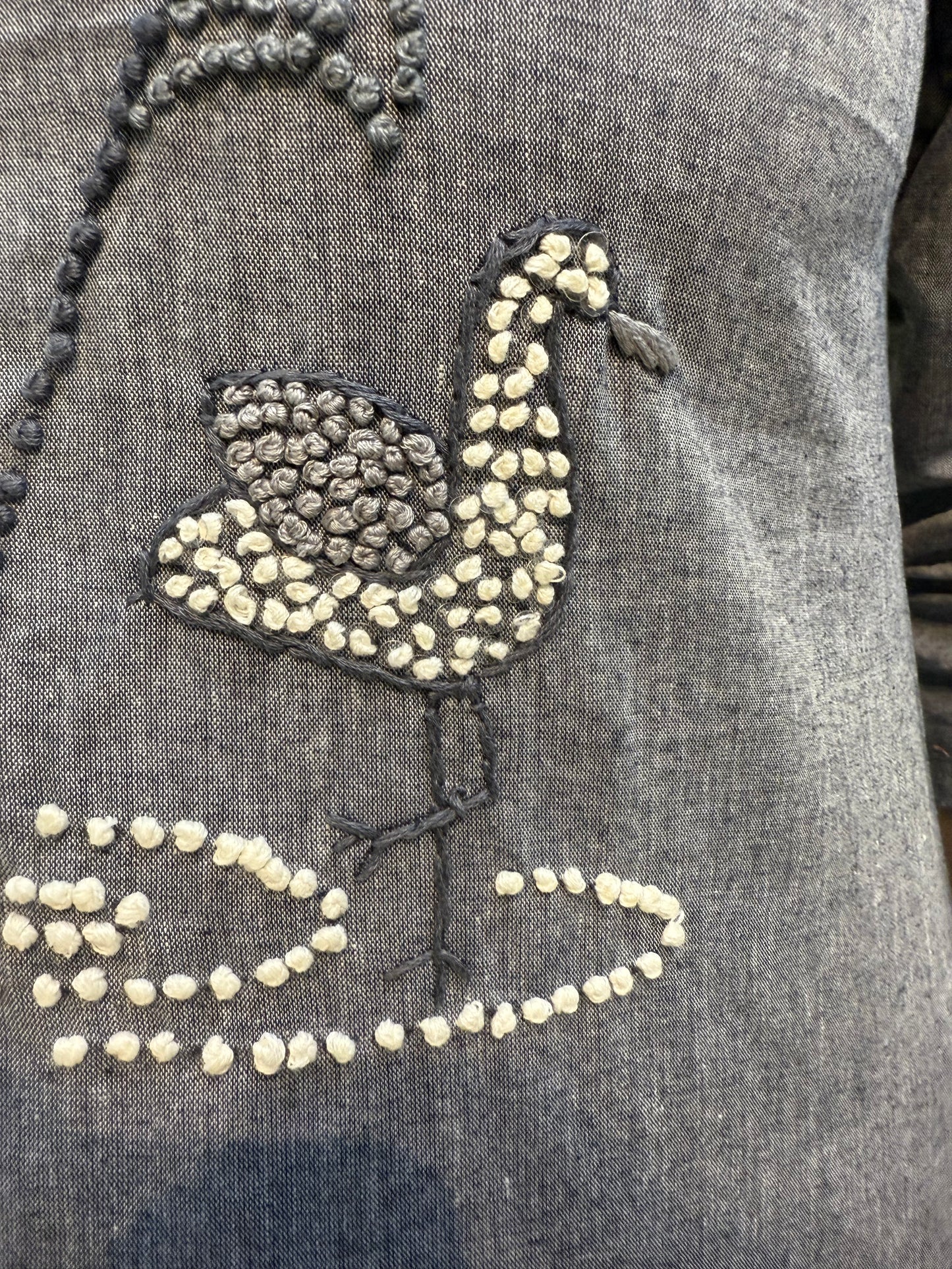 Grey Pure Cotton Bird Embroidery Kurti