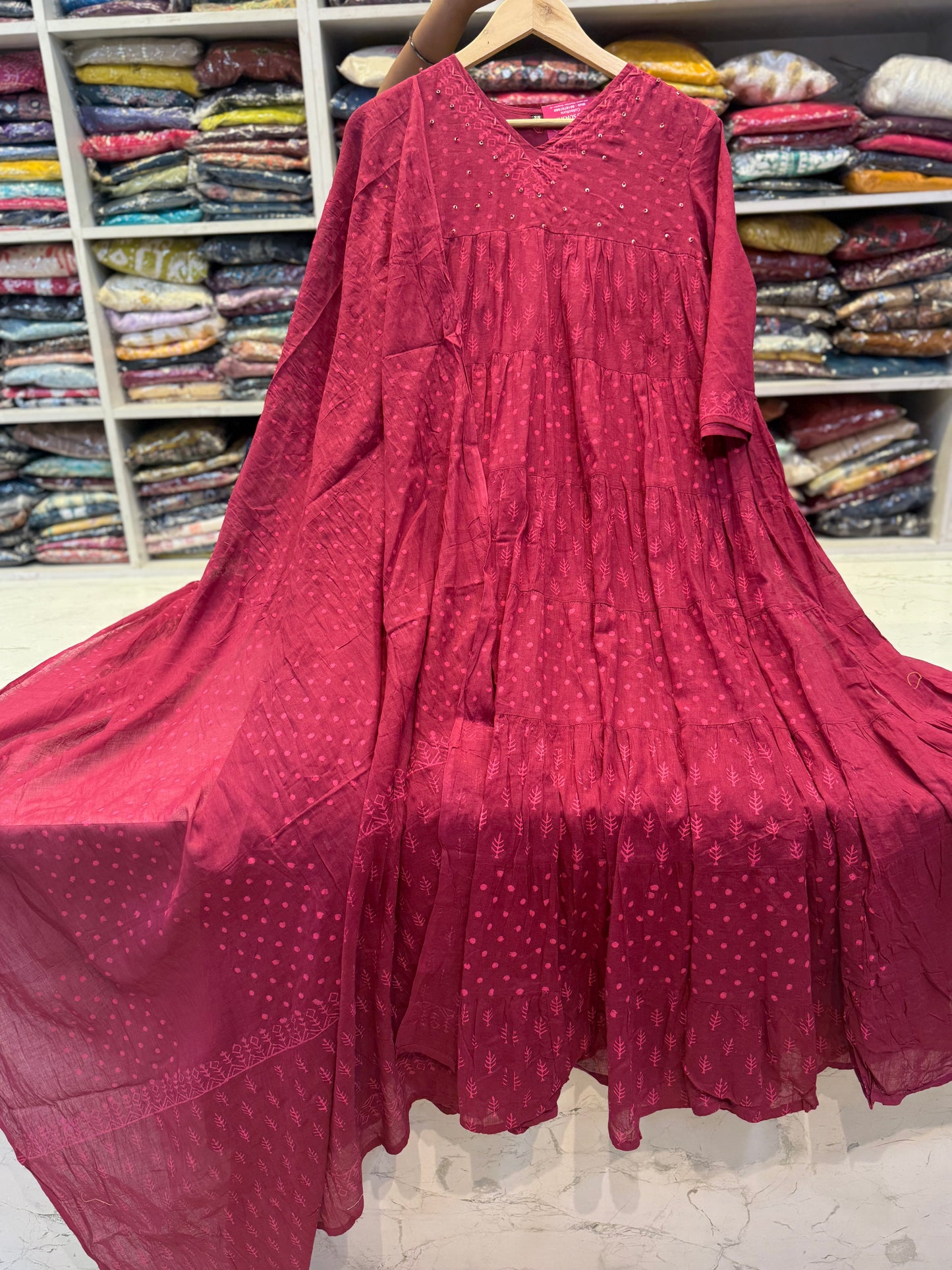 Pure Mul Cotton Flared Dress with Dupatta