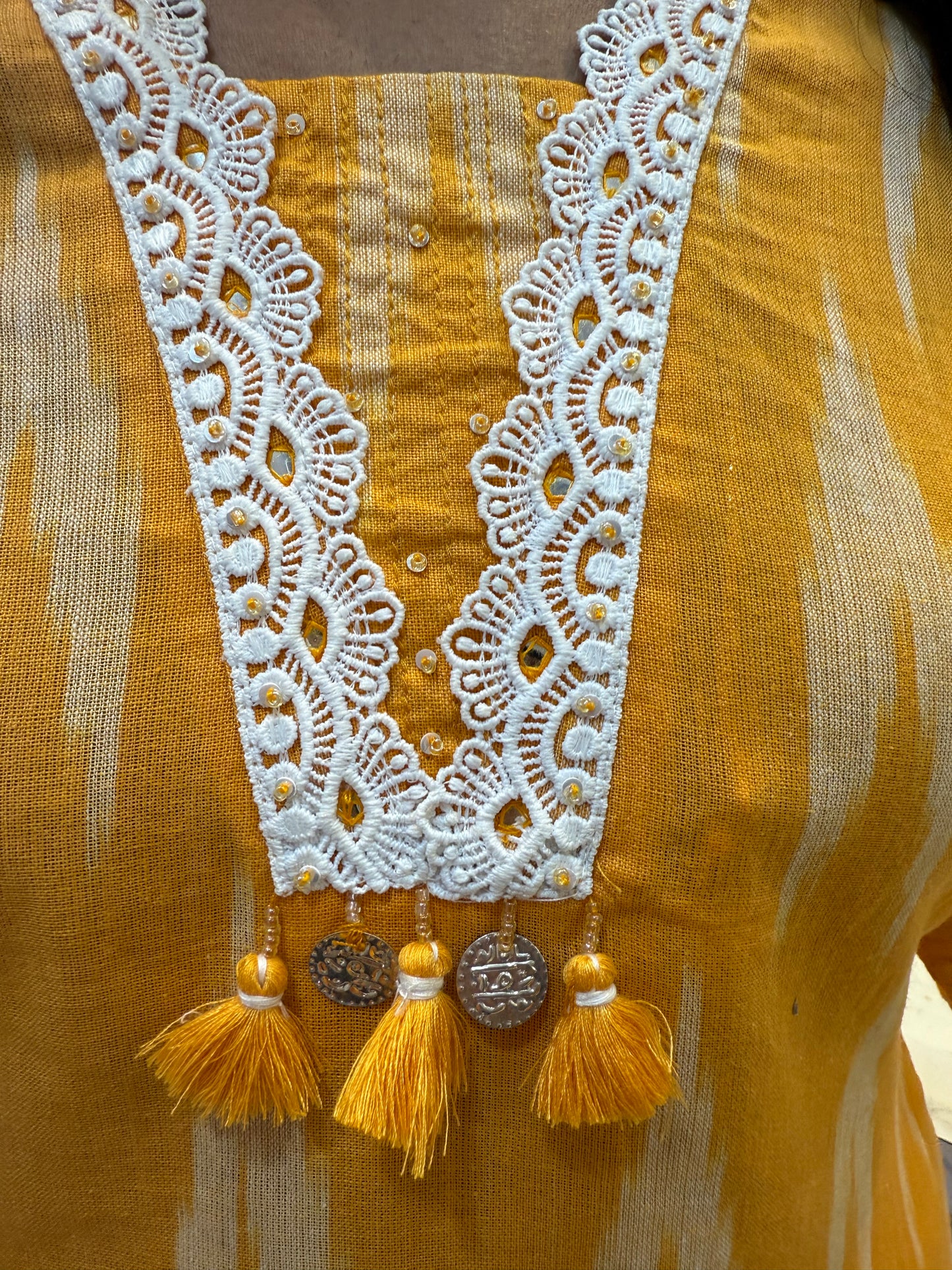 Sunshine Yellow Mul Cotton Kurti With Pant and Dupatta