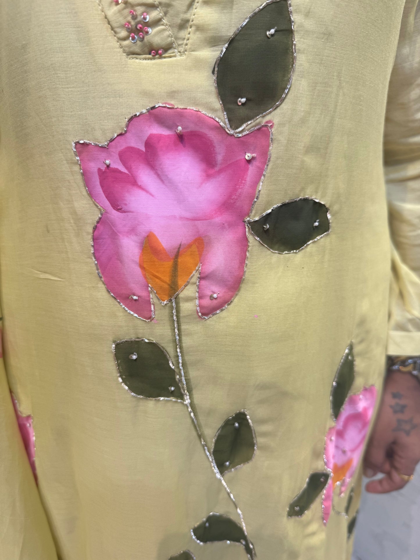 Hand Painted Mul Chanderi Kurti With Pant and Dupatta