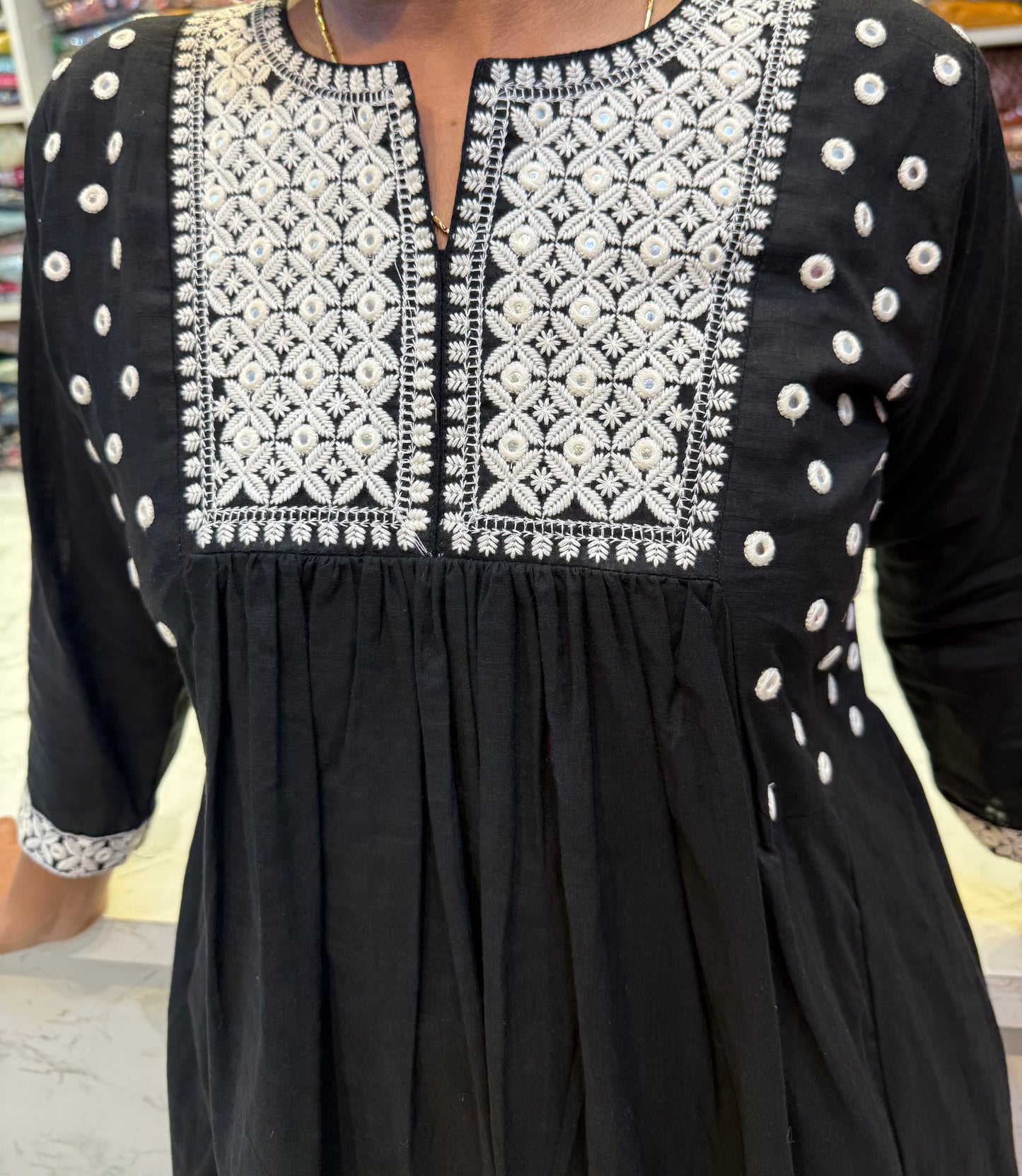 Mul Cotton Mirror Embroidery with Scallop Pant Co-ords Set