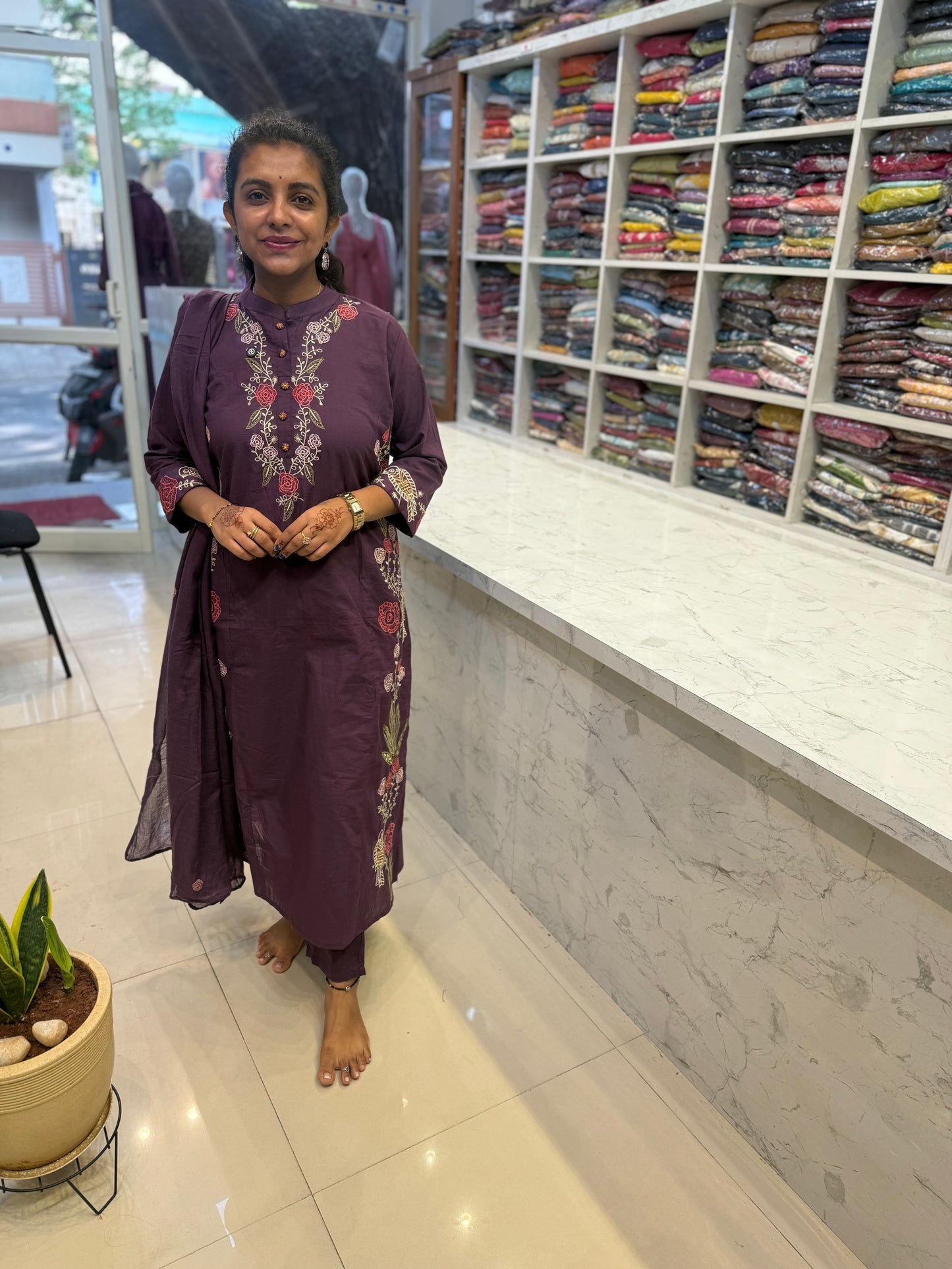 Bird Embroidery Kurti With Pant and Dupatta