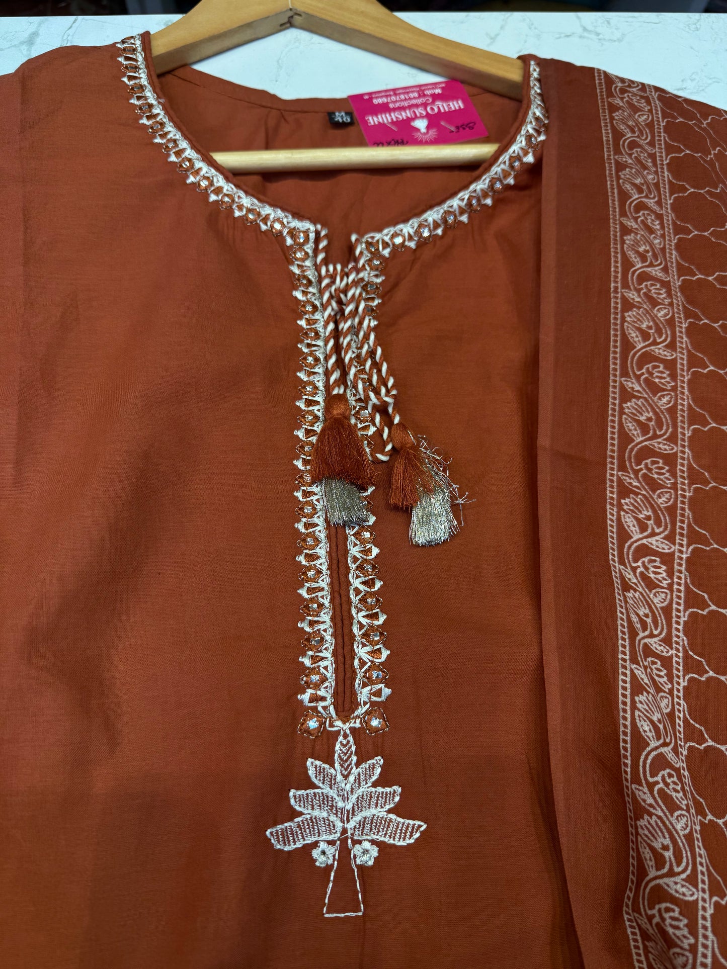Polka Dot Printed Pure Cotton Kurti With Pant and Dupatta