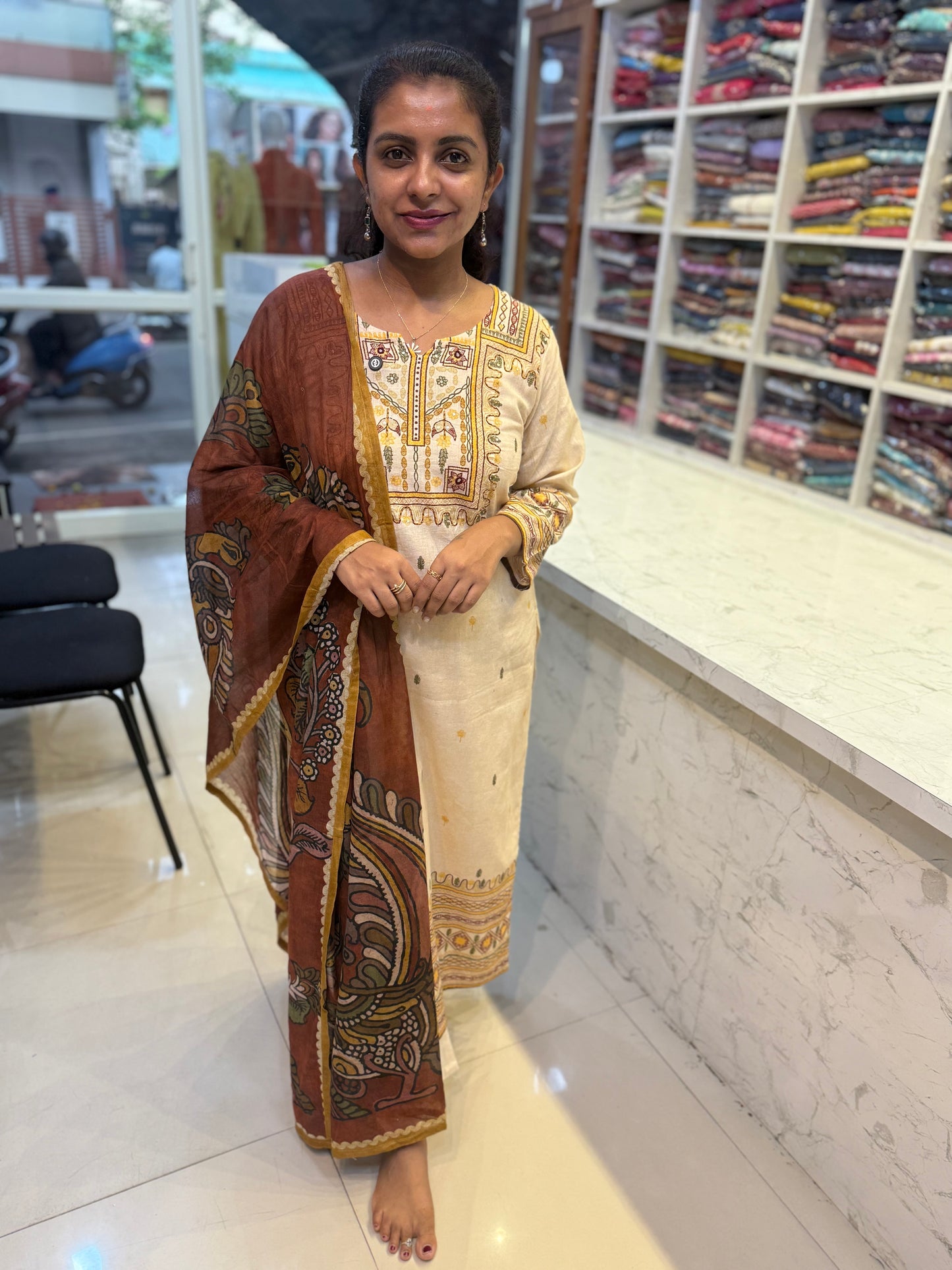Kalamkari Cotton Kurti With Pant and Dupatta