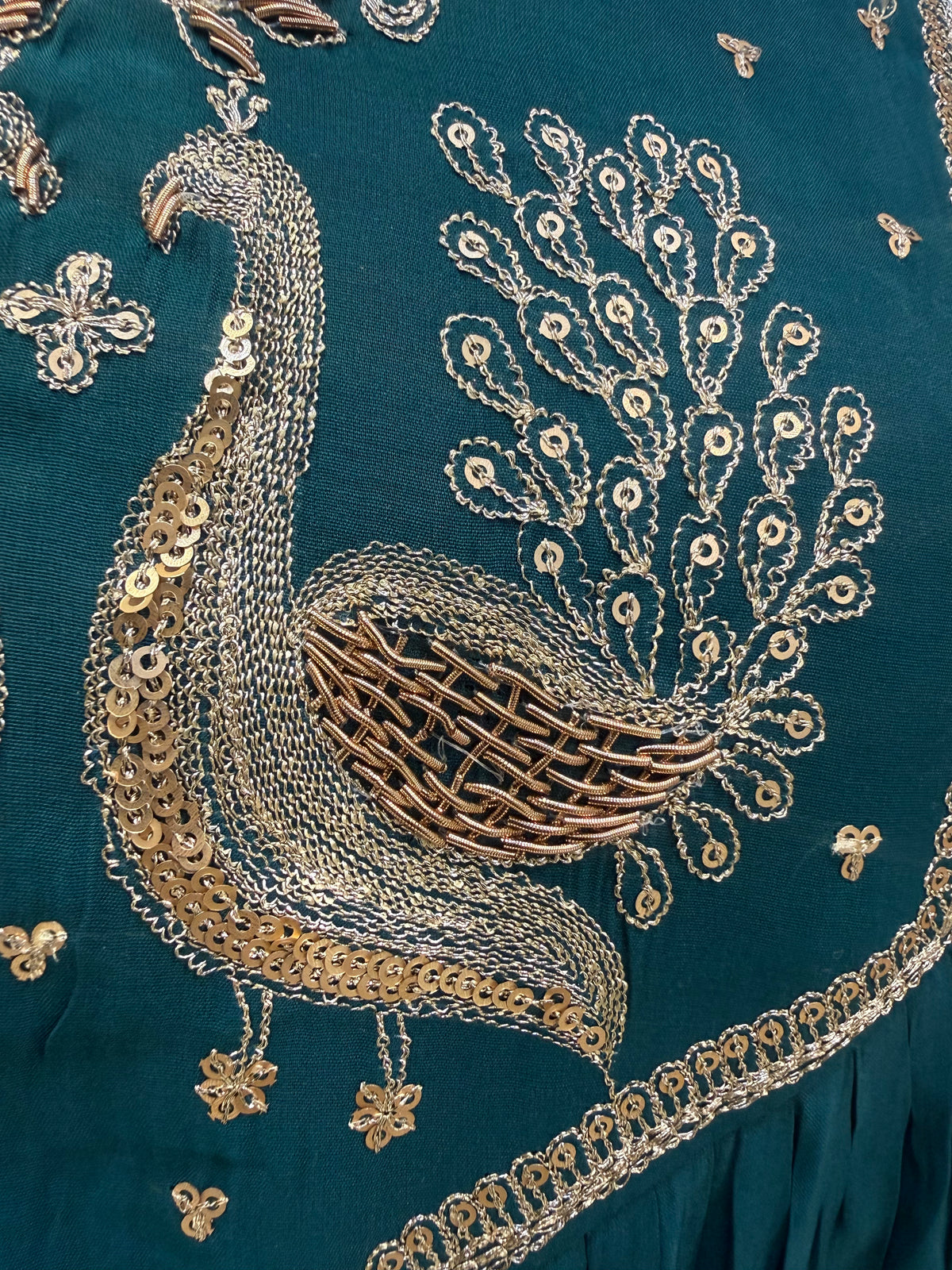 Teal Blue Pure Silk Kurti With Pant and Scallop Cut Dupatta -HSC1314