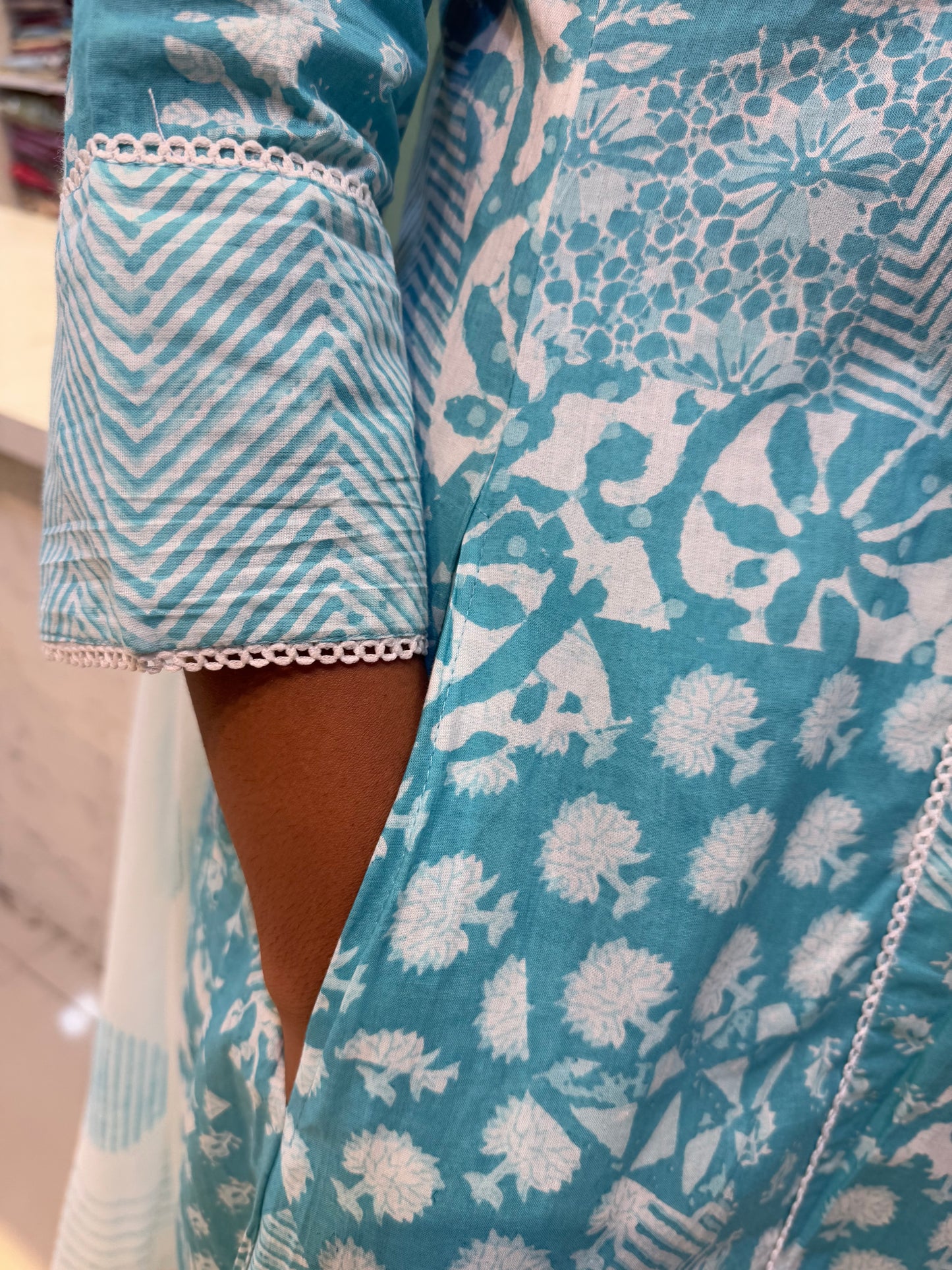 A-line Sky blue Cotton Salwar Set