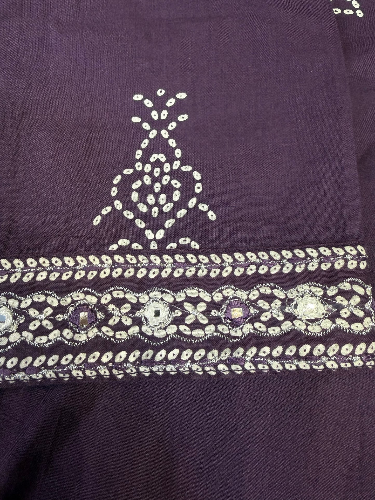 Lavender Pure Cotton Hand Embroidered Kurti With Pant-HSC81