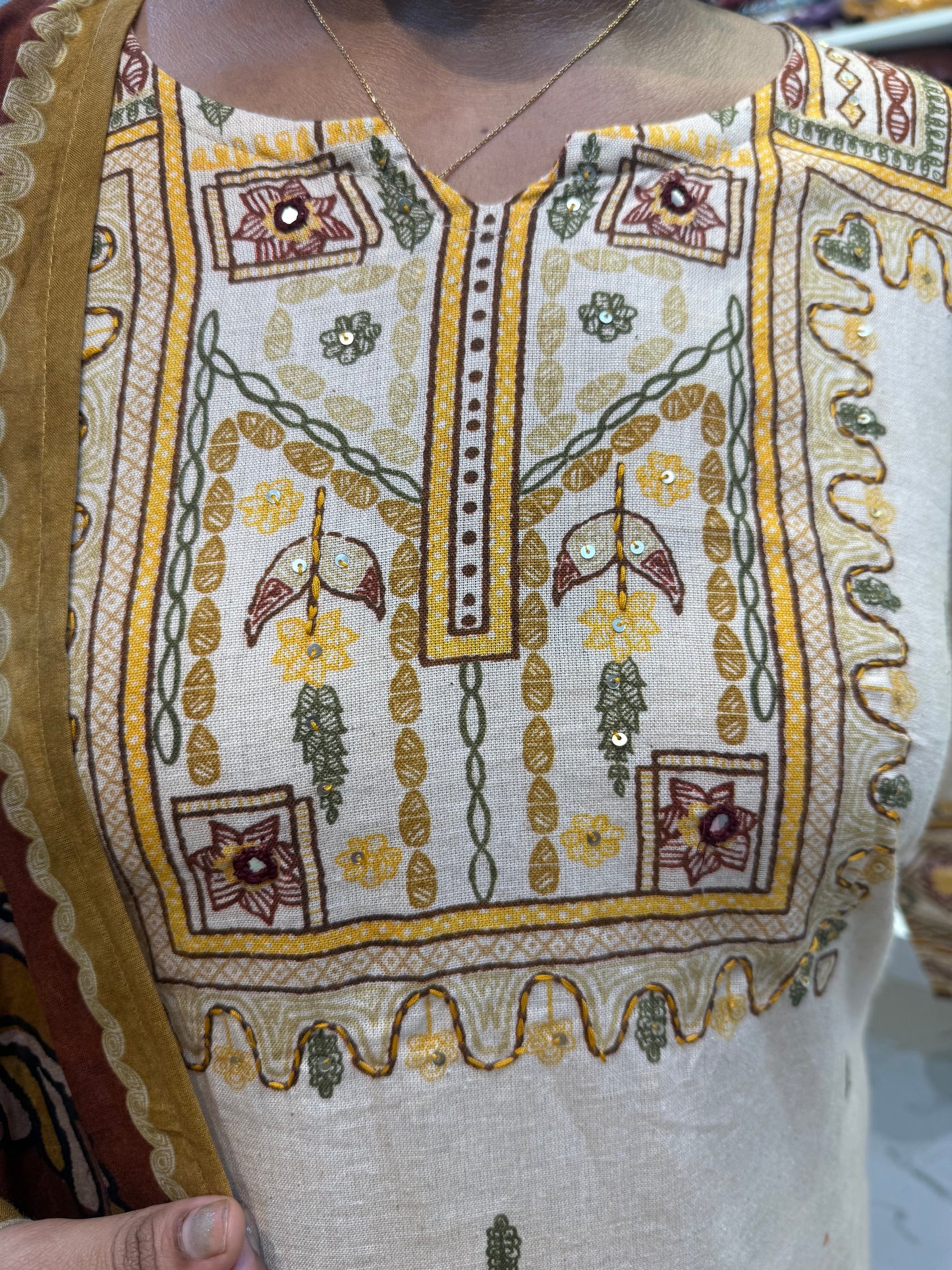 Kalamkari Cotton Kurti With Pant and Dupatta