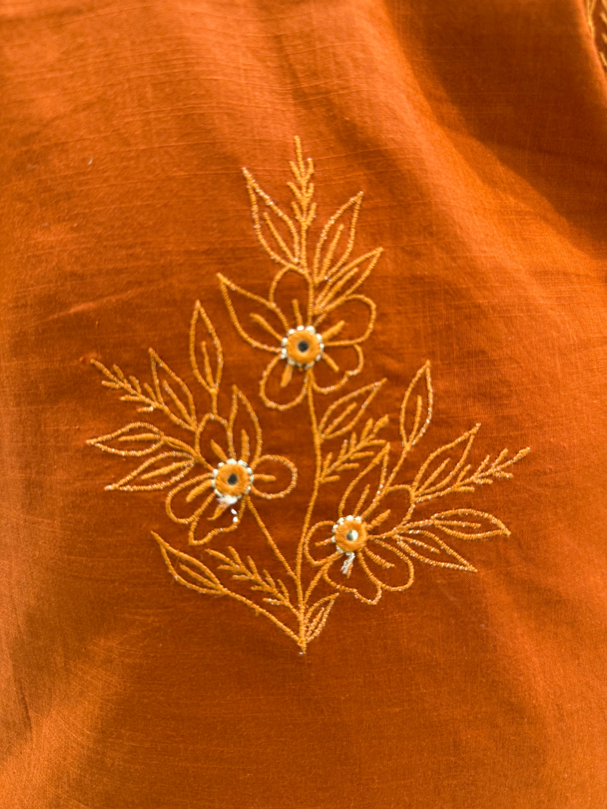 Rust Embroidery Pure Cotton Kurti With Pant -HSC1246