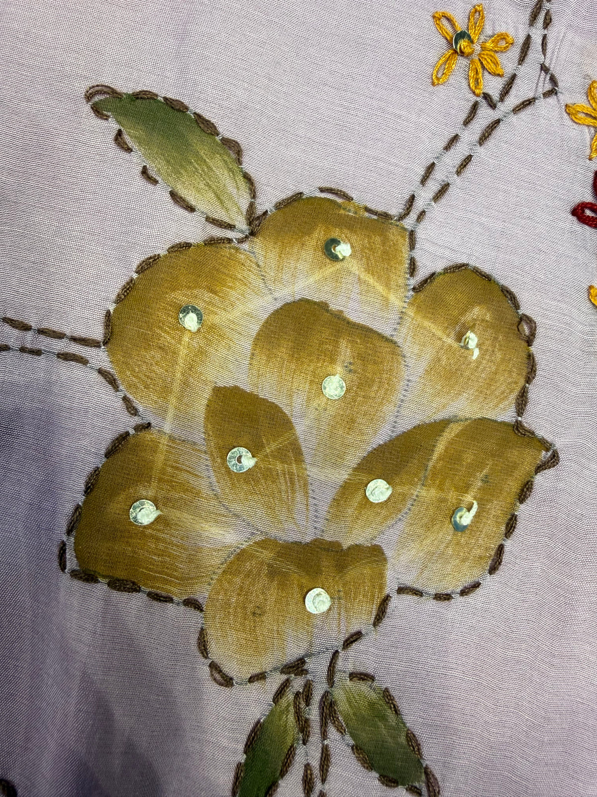 Brush Painted Lavender Hand Embroidery Pure Silk Kurti With Pant and Dupatta -HSC1240
