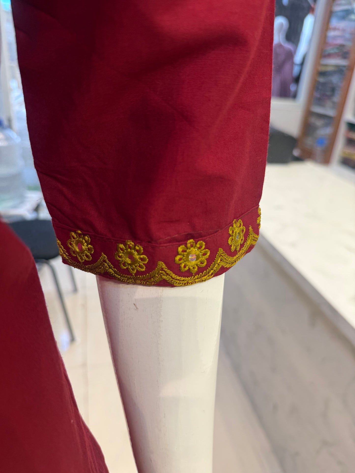 Marron Embroidery Cotton Kurti With Pant-HSC153