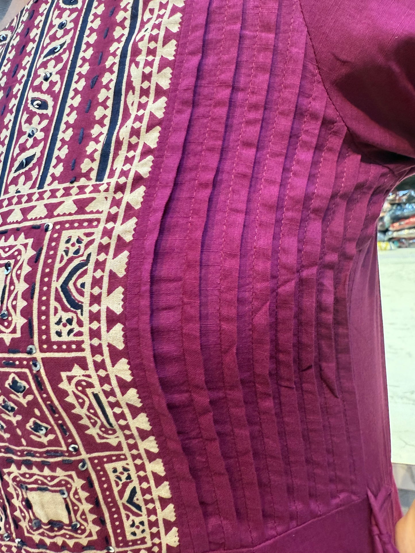 Wine Anarkali Kurti with Pant and Dupatta