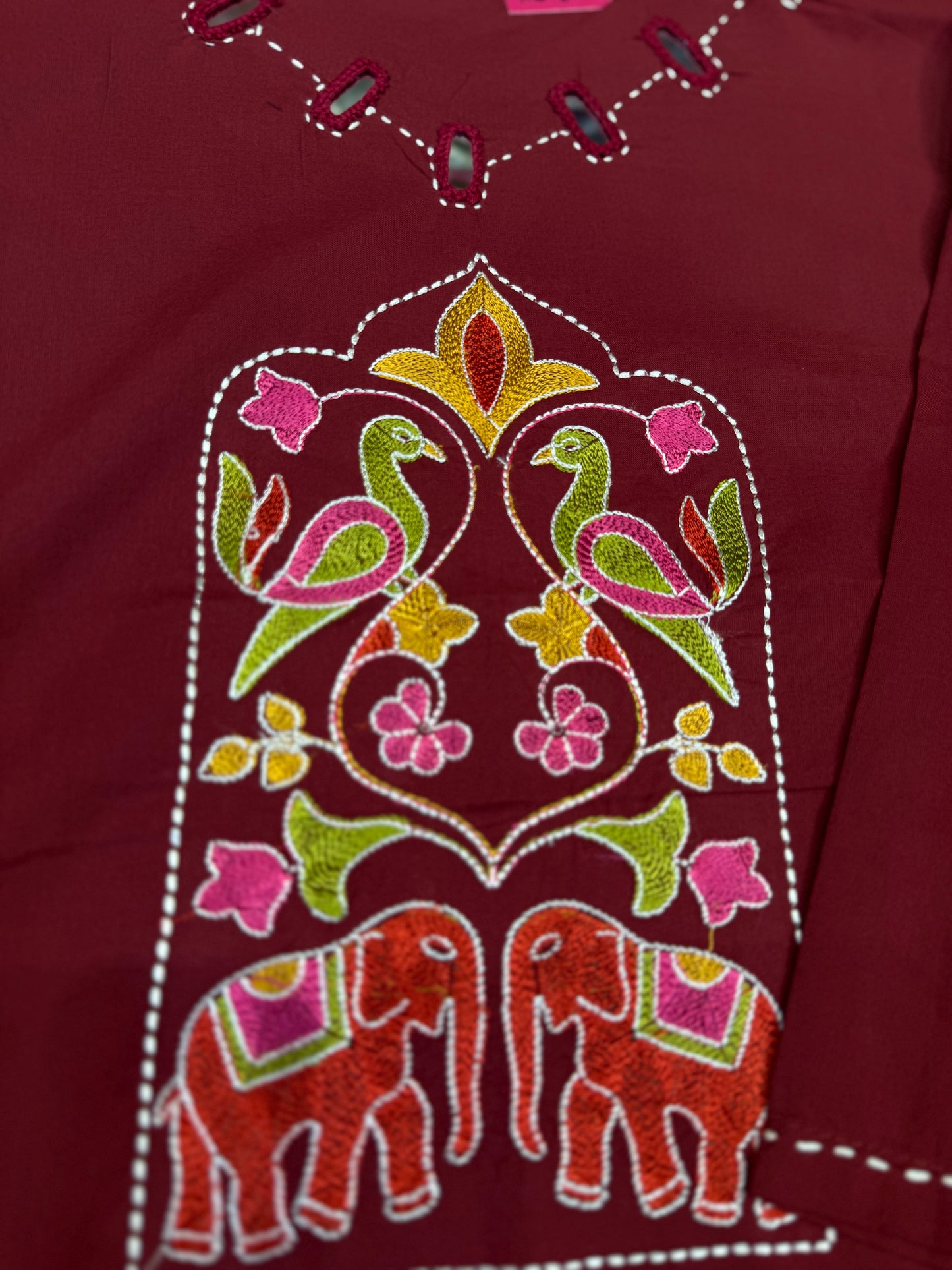 Marron Pure Cotton Embroidered Kurti With Pant-HSC81
