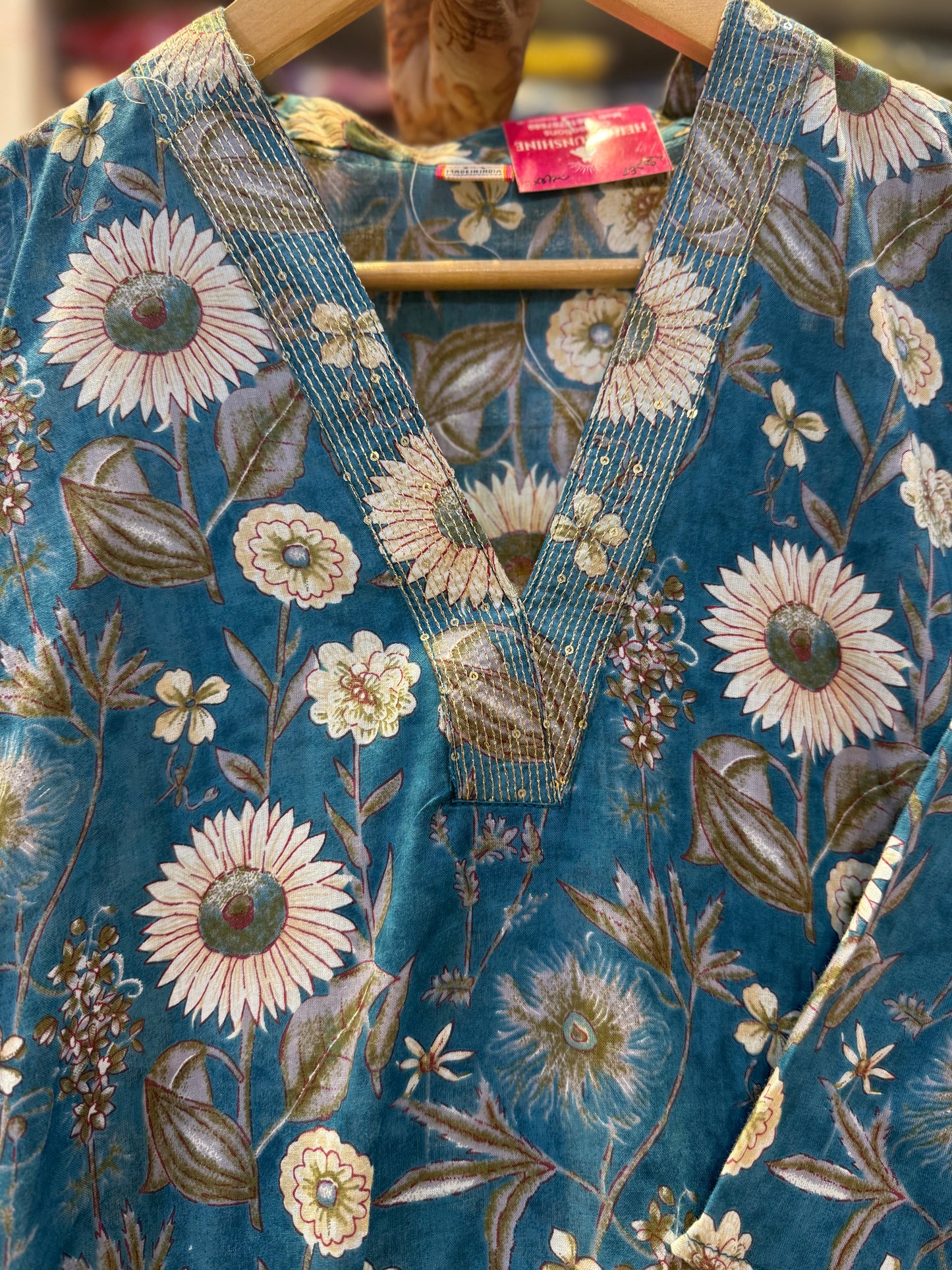 Floral V neck Cotton Kurti