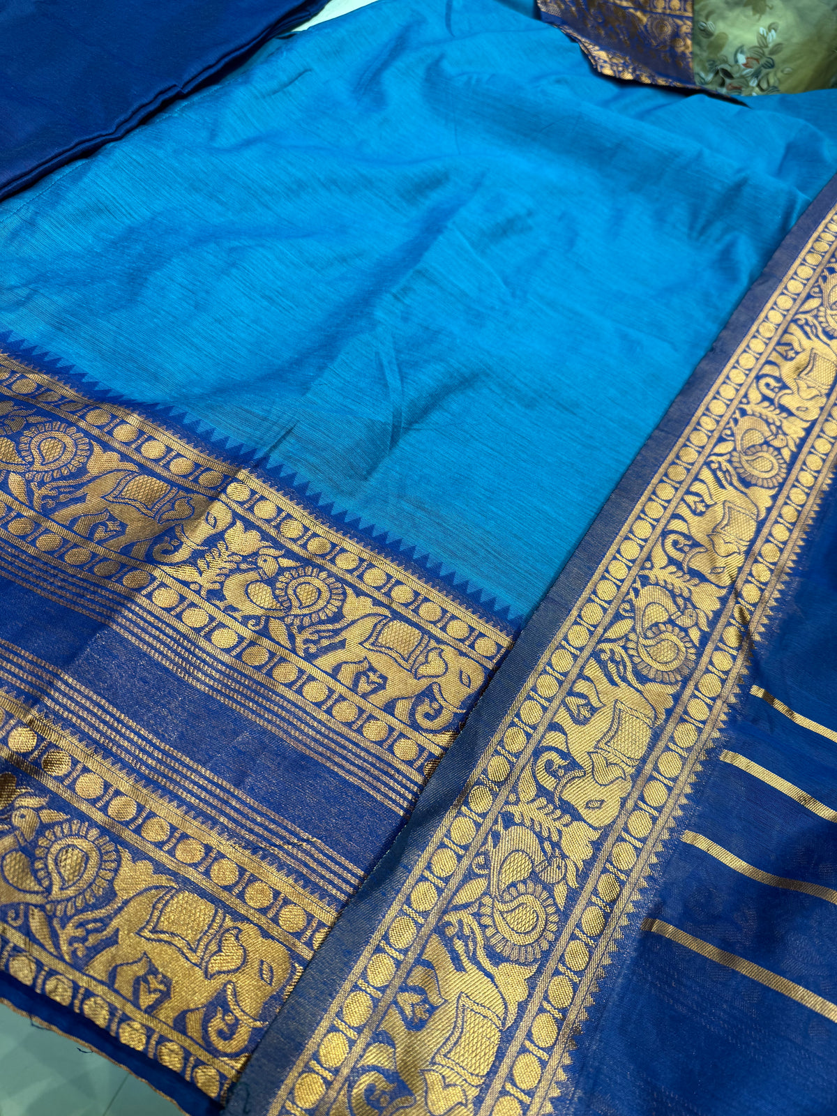 Elephant Blue Silk Cotton Kurti With Pant and Dupatta -HSC1207