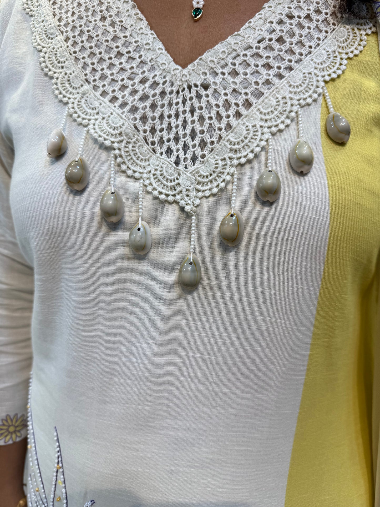 Shells Emboridery work Kurti With pant and Dupatta