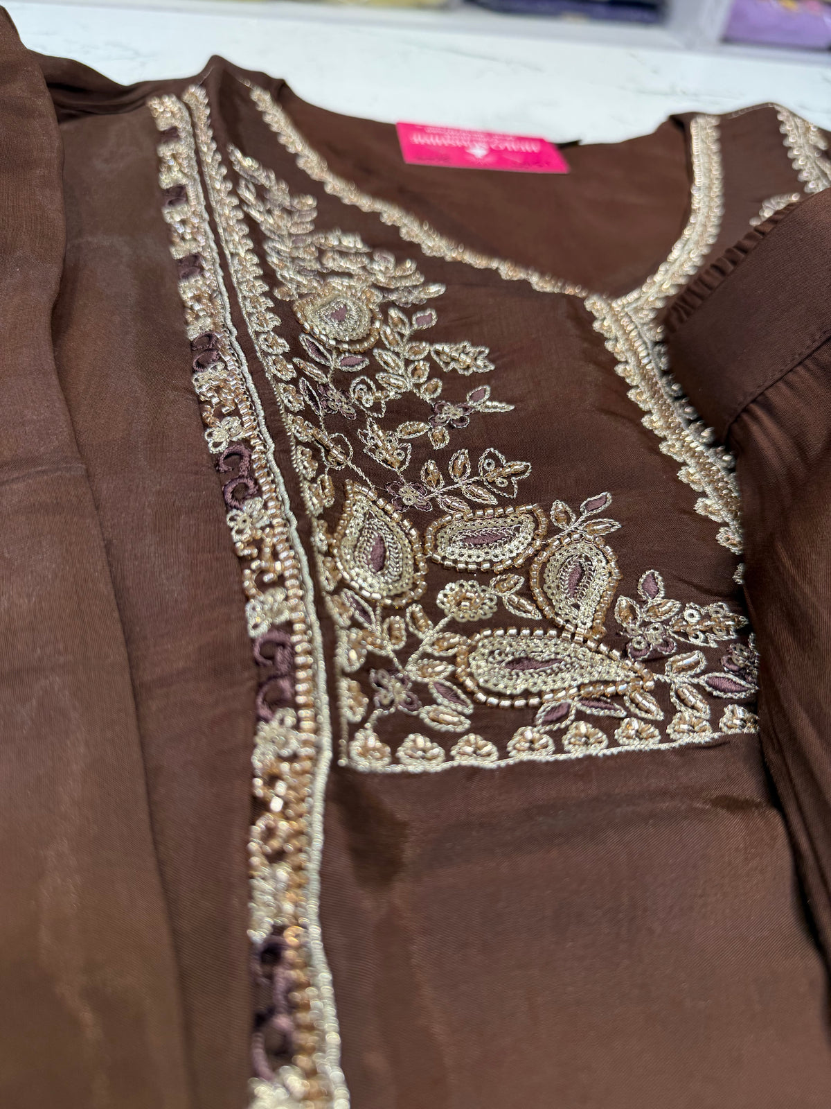 Brown Hand Embroidery Kurti With Pant and Dupatta -HSC1206