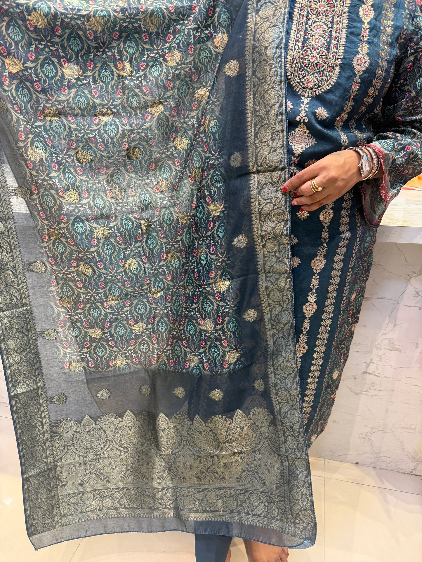 Pure Banarasi Silk Kurti With Pant and Dupatta