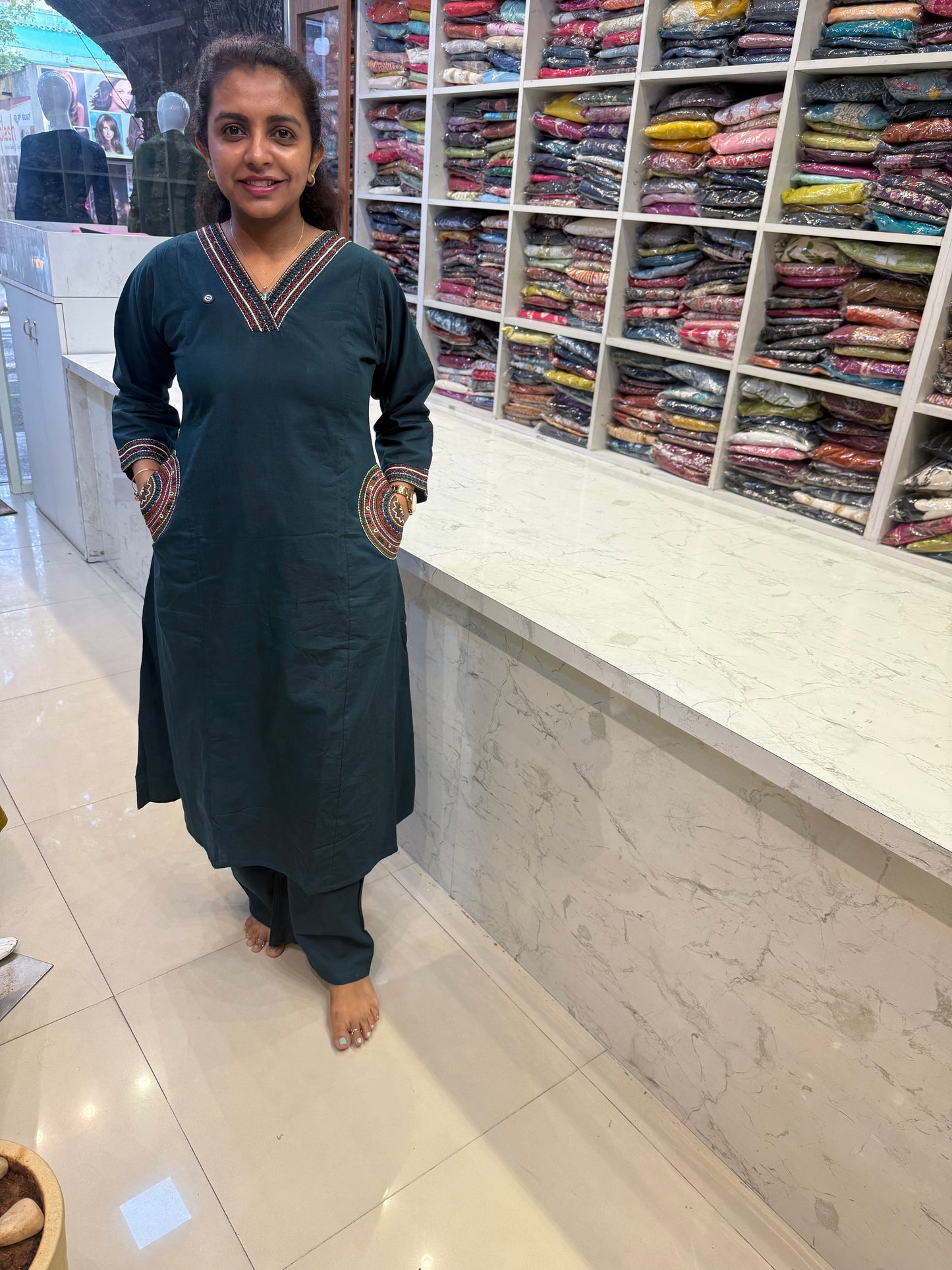 Two Sides Embroidery Pockets Pure Cotton Flex Co-Ords