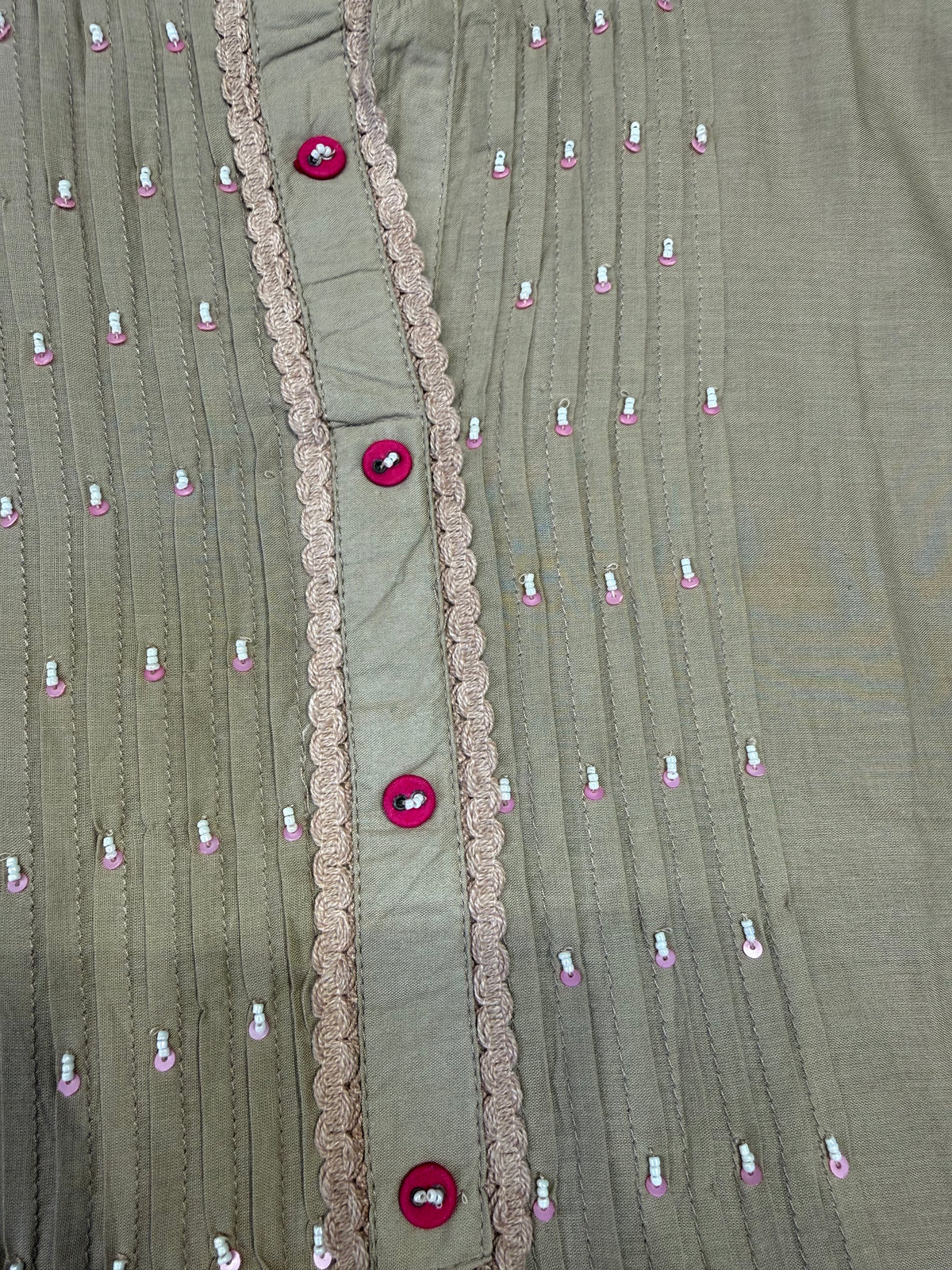 Beige Embroidery Cutwork Cotton Co-ords Set- HSC1168