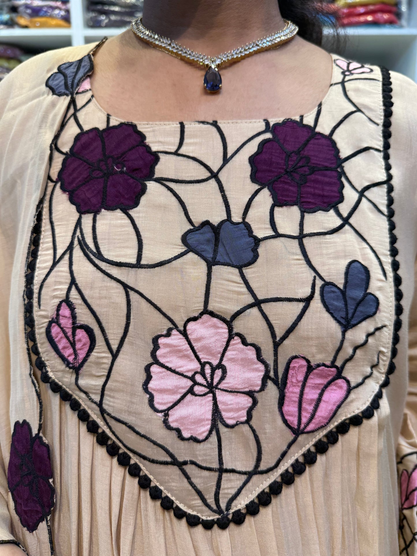 Mul Chanderi A-line Kurti With Pant and Dupatta