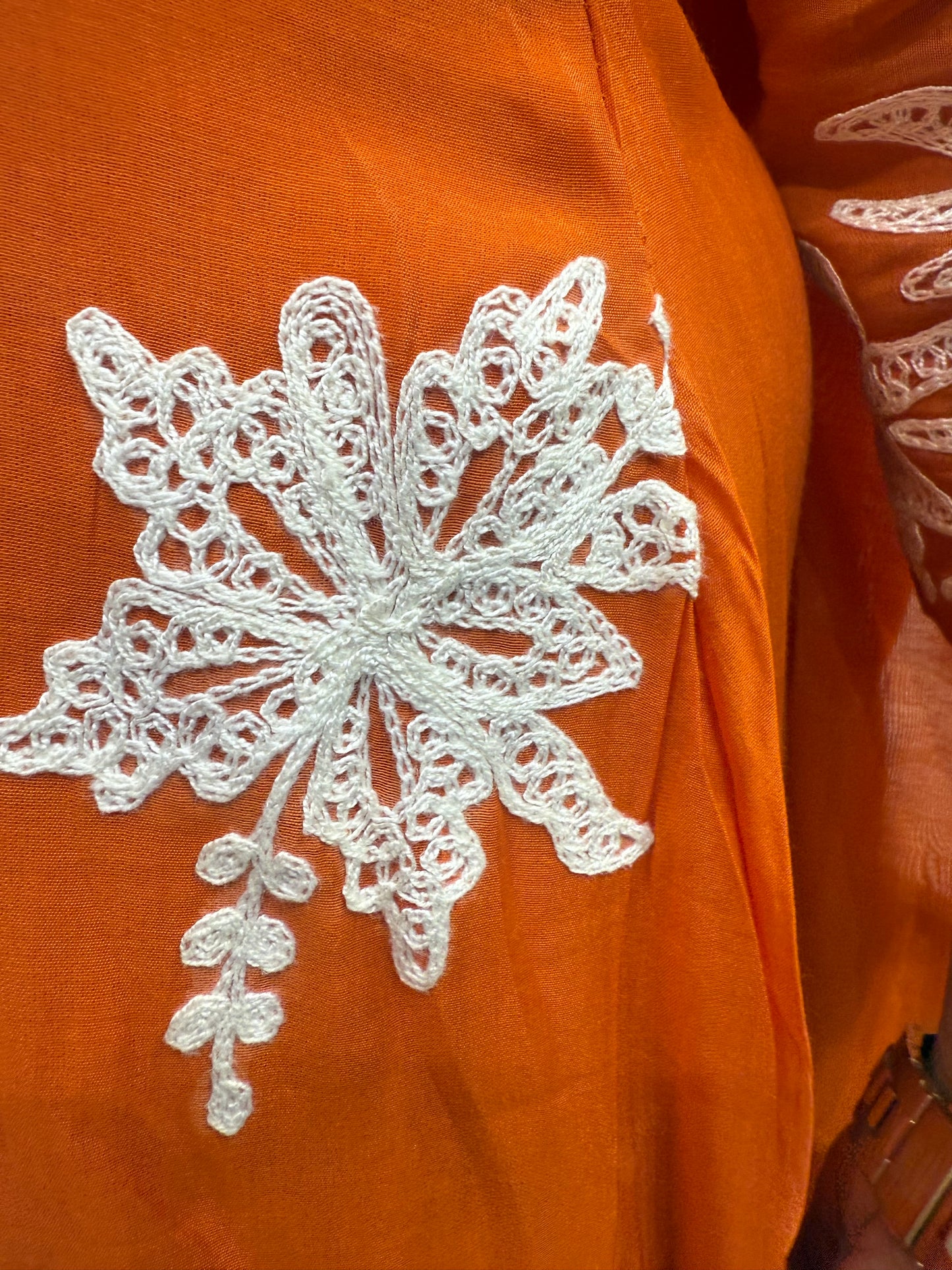 Orange Pure Chanderi Silk Embroidery Work Kurti With Pant and Dupatta